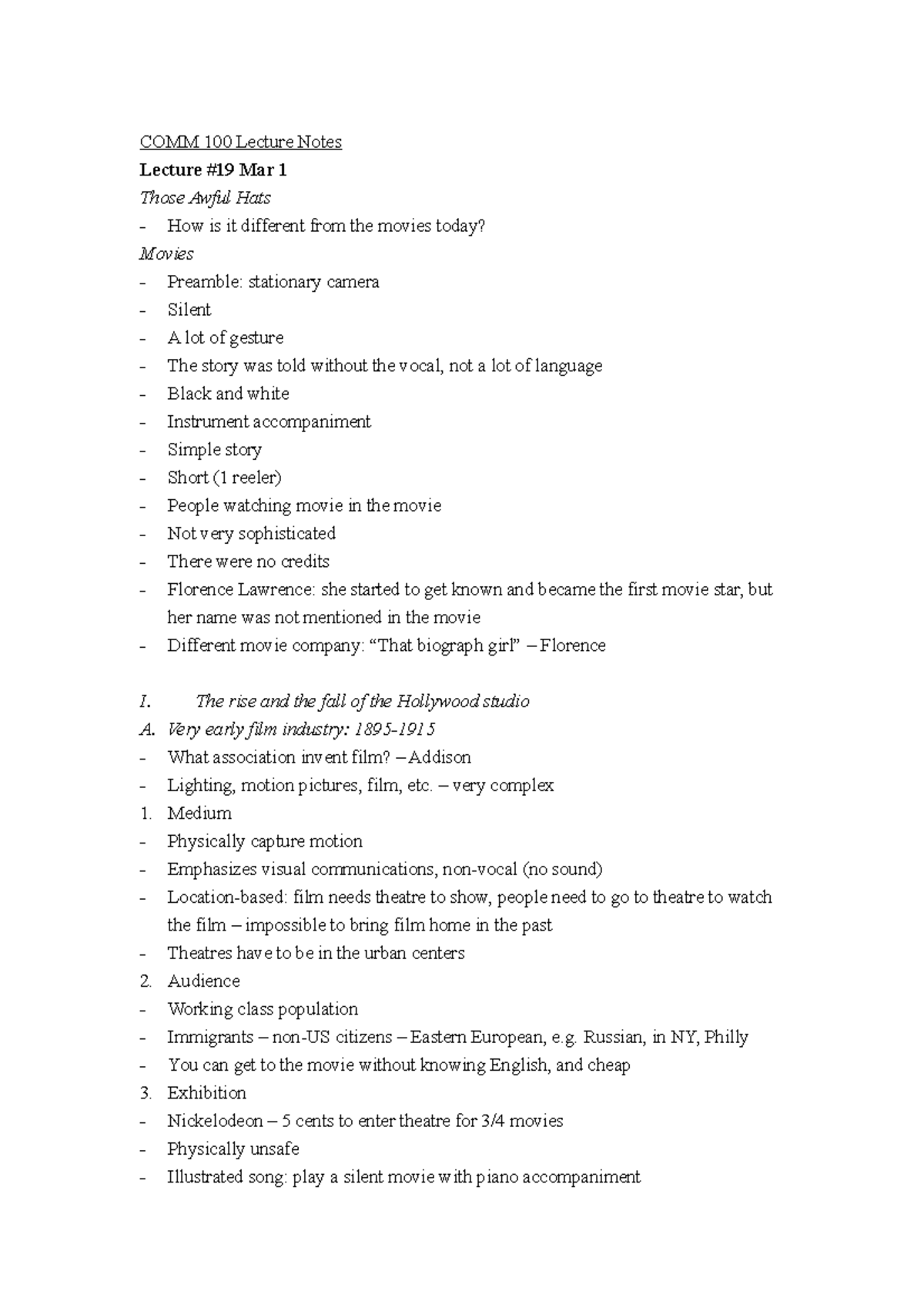 Lecture Notes Exam Period 3 - COMM 100 Lecture Notes Lecture #19 Mar 1 ...