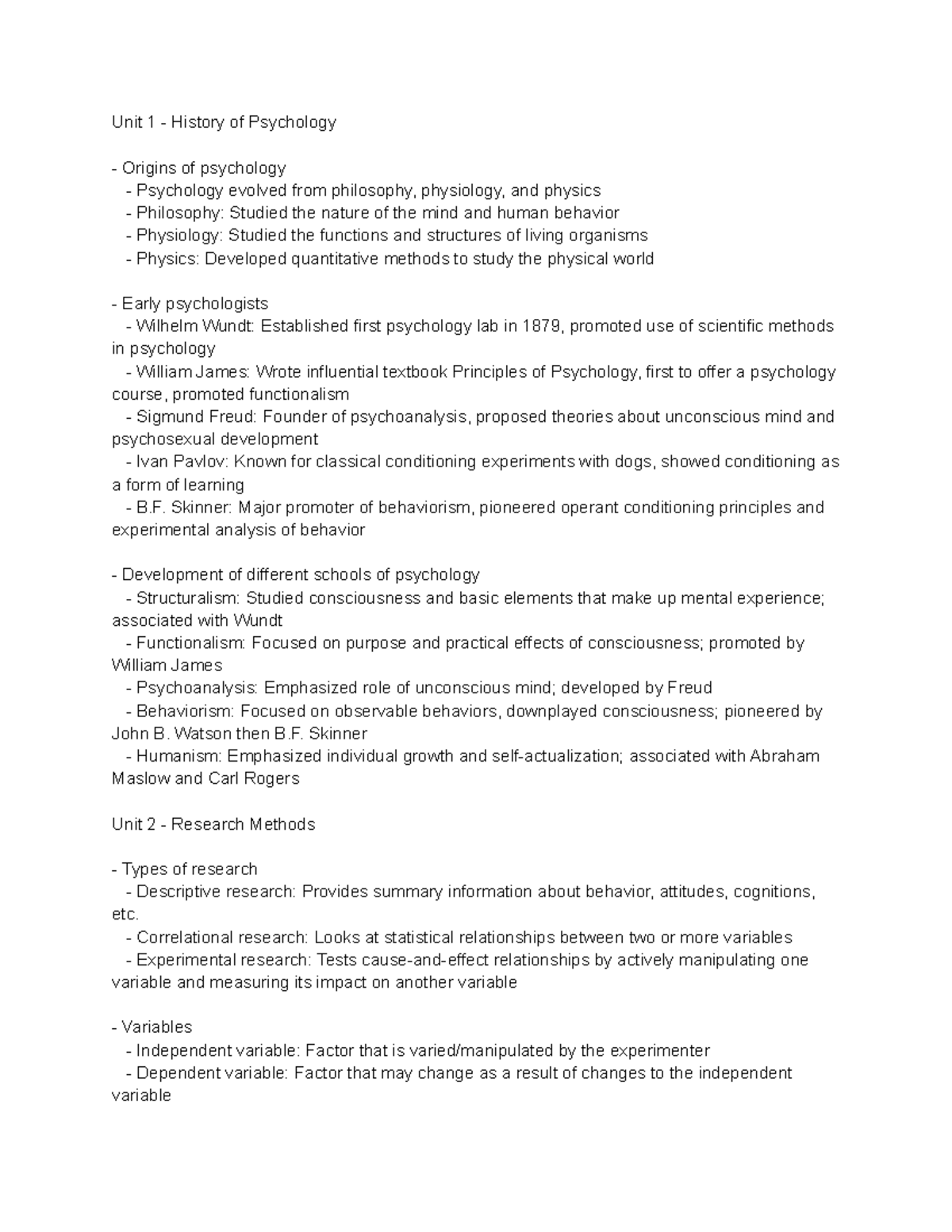 Sell Notes Psyc - Unit 1 - History of Psychology Origins of psychology ...