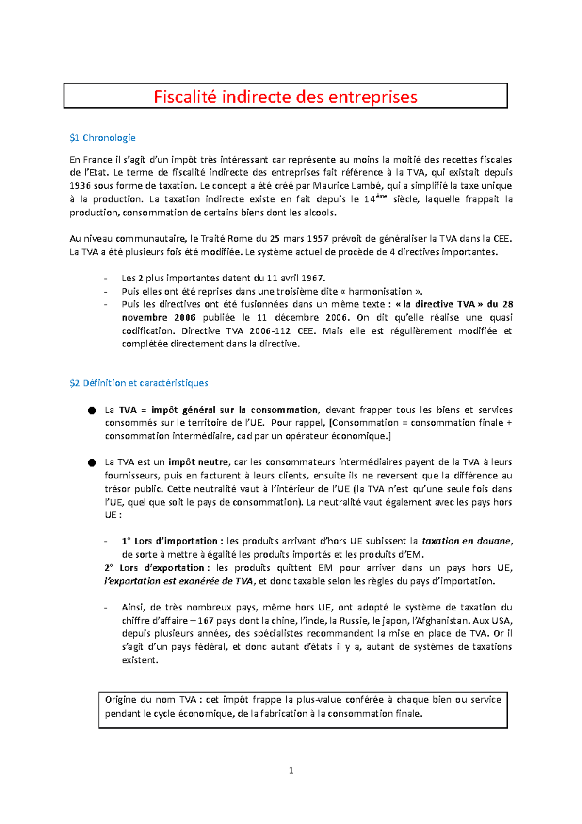 Fiscalité Indirecte CM Cours Complet - Fiscalité Indirecte Des ...