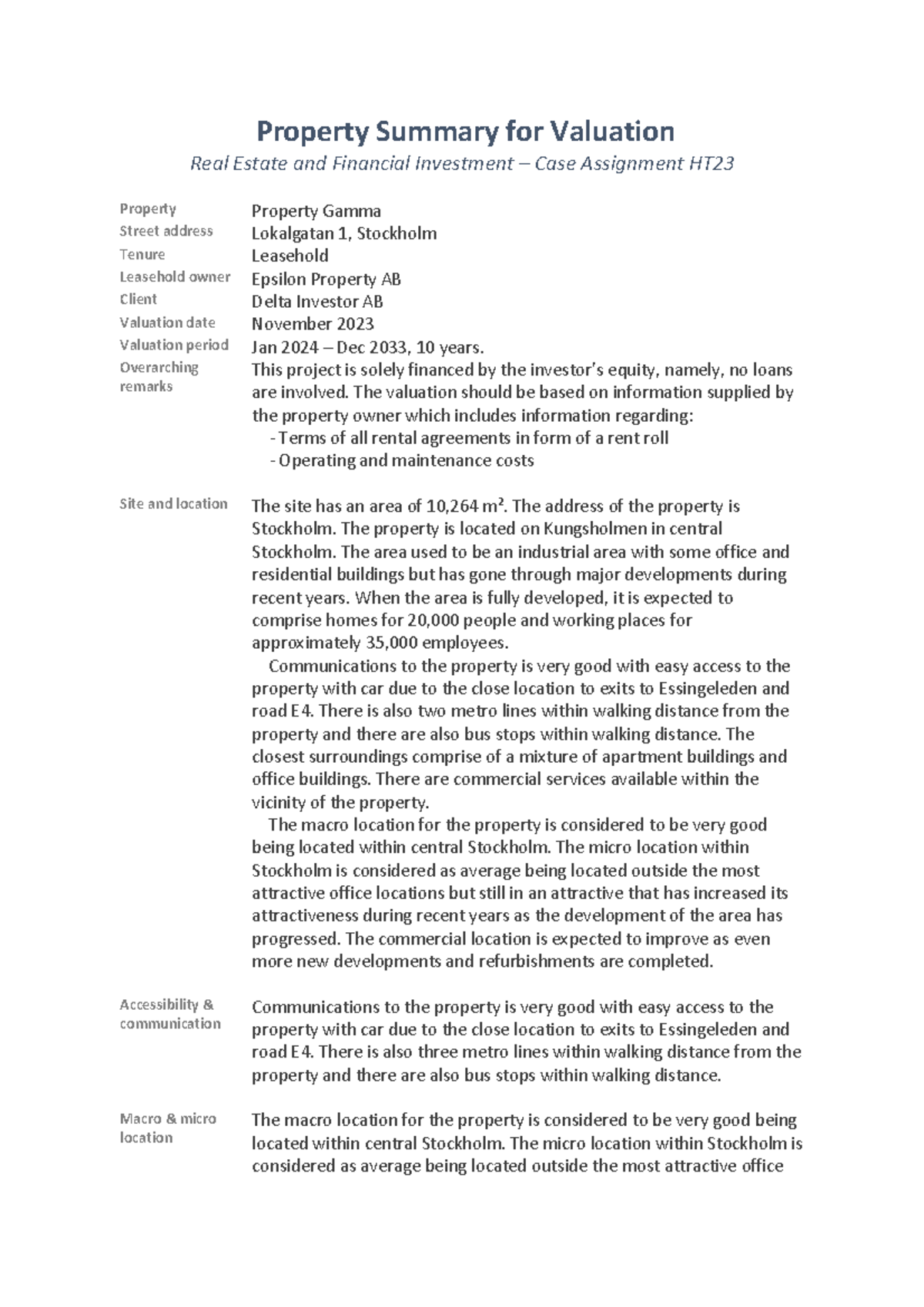 Reficase HT23 Project summary Property Summary for Valuation Real