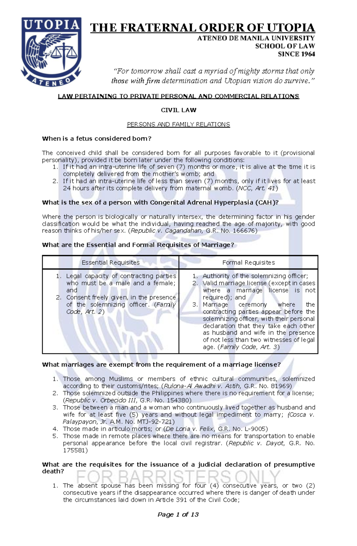 Utopia- Civil-LAW - reviewer - ATENEO DE MANILA UNIVERSITY SCHOOL OF ...