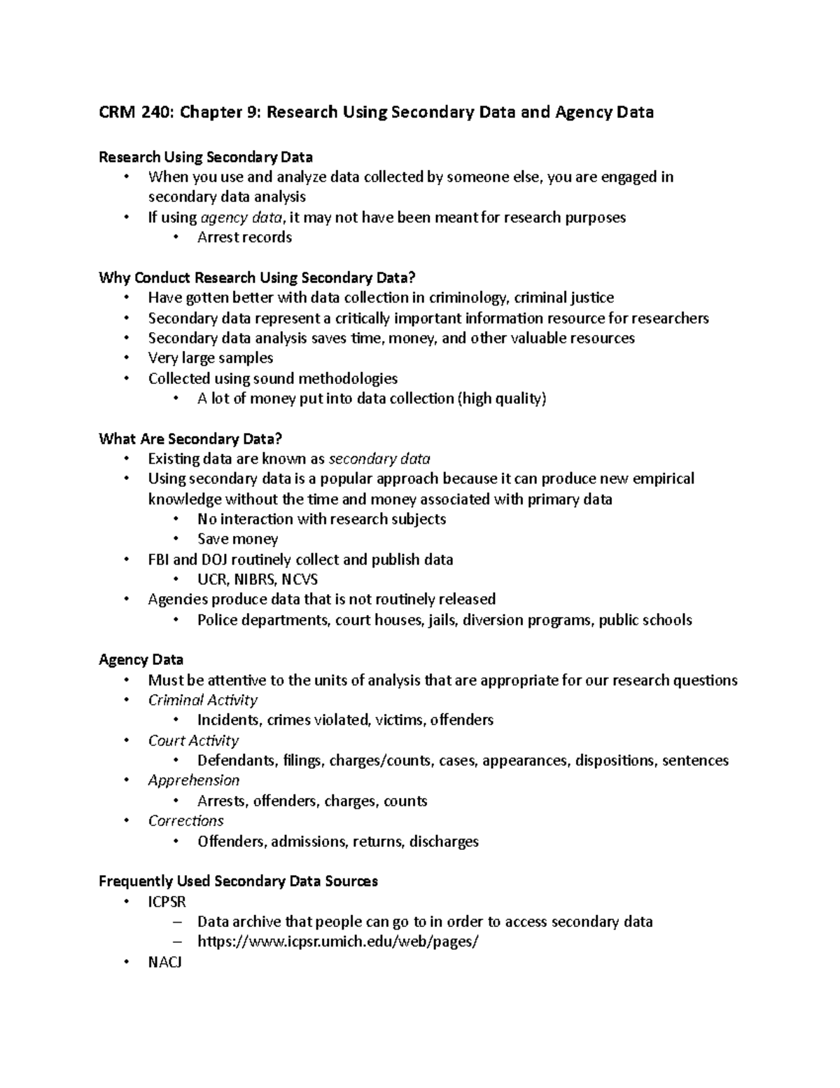 CRM 240 Chapter 9 - Rhissa Robinson - CRM 240: Chapter 9: Research ...