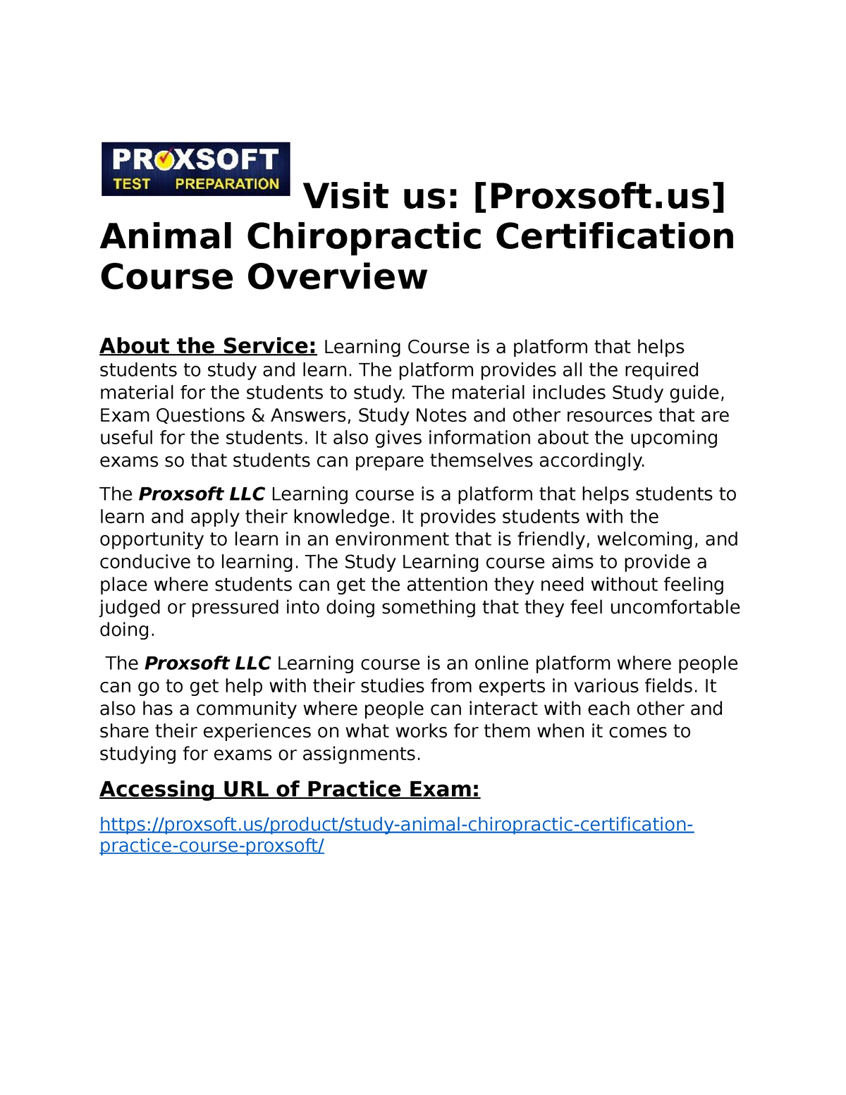 Animal Chiropractic Certification Practice Course Visit us: Proxsoft