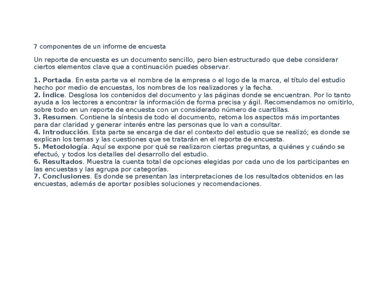 7 Pasos PARA Presentar UN Informe DE UNA Encuesta - 7 componentes de un