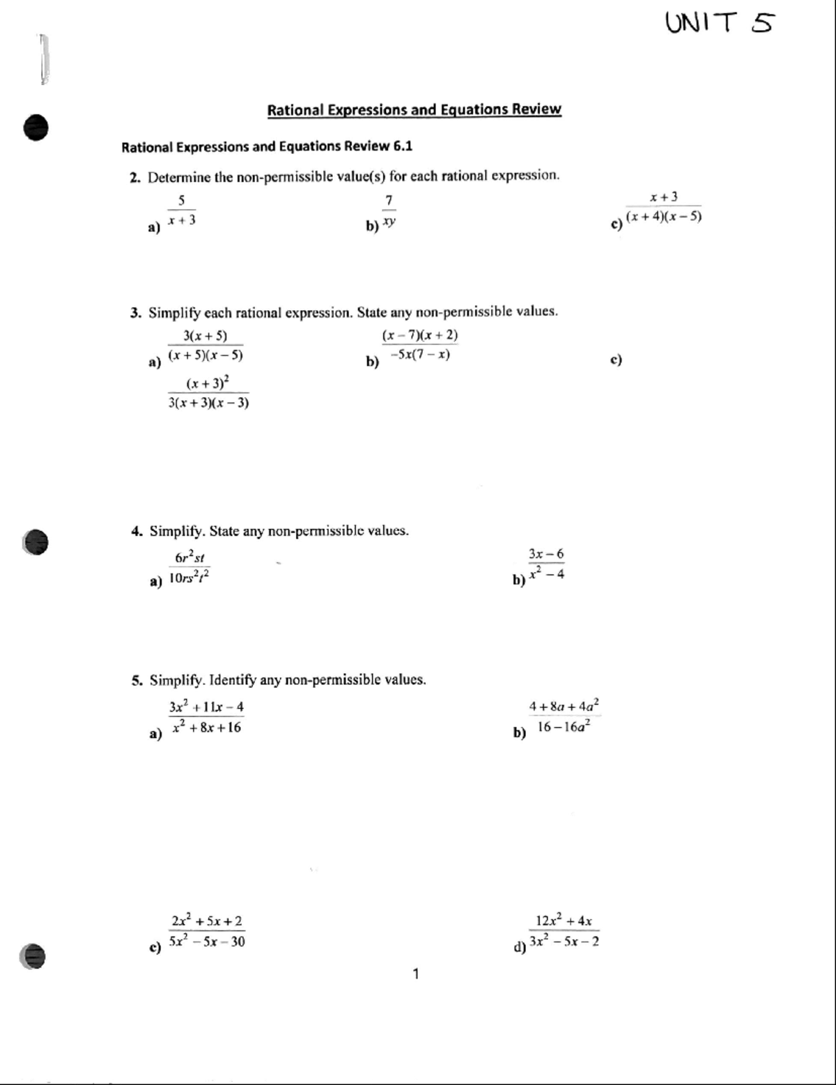 Grade 11 Math Rational expressions and equations - Studocu