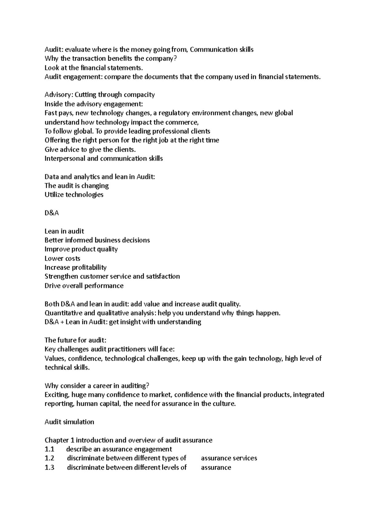 Audit 1 - lecture notes for chapter 1 - Audit: evaluate where is the ...