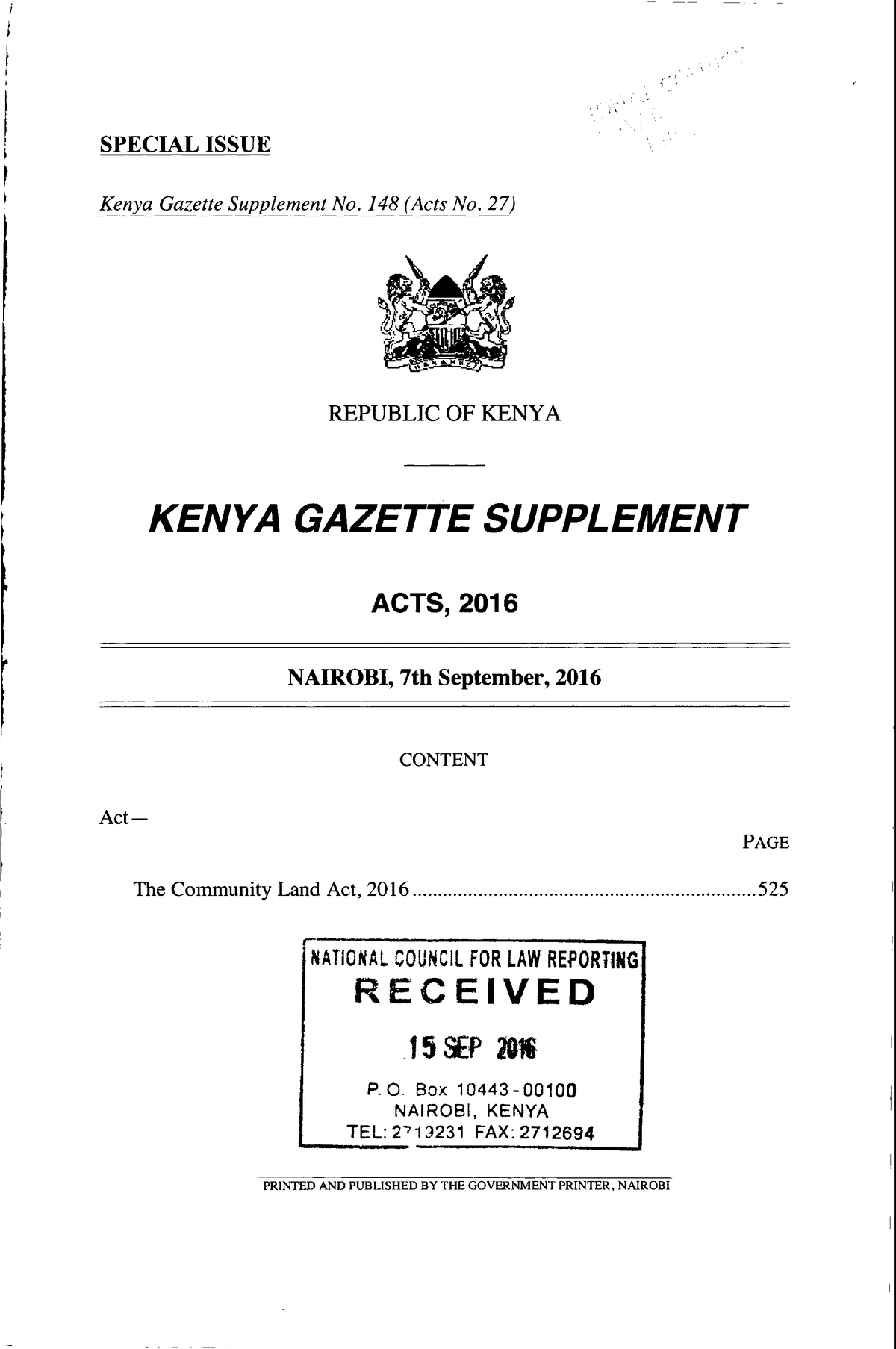 community-land-act-27of2016-special-issue-kenya-gazette-supplement-lt