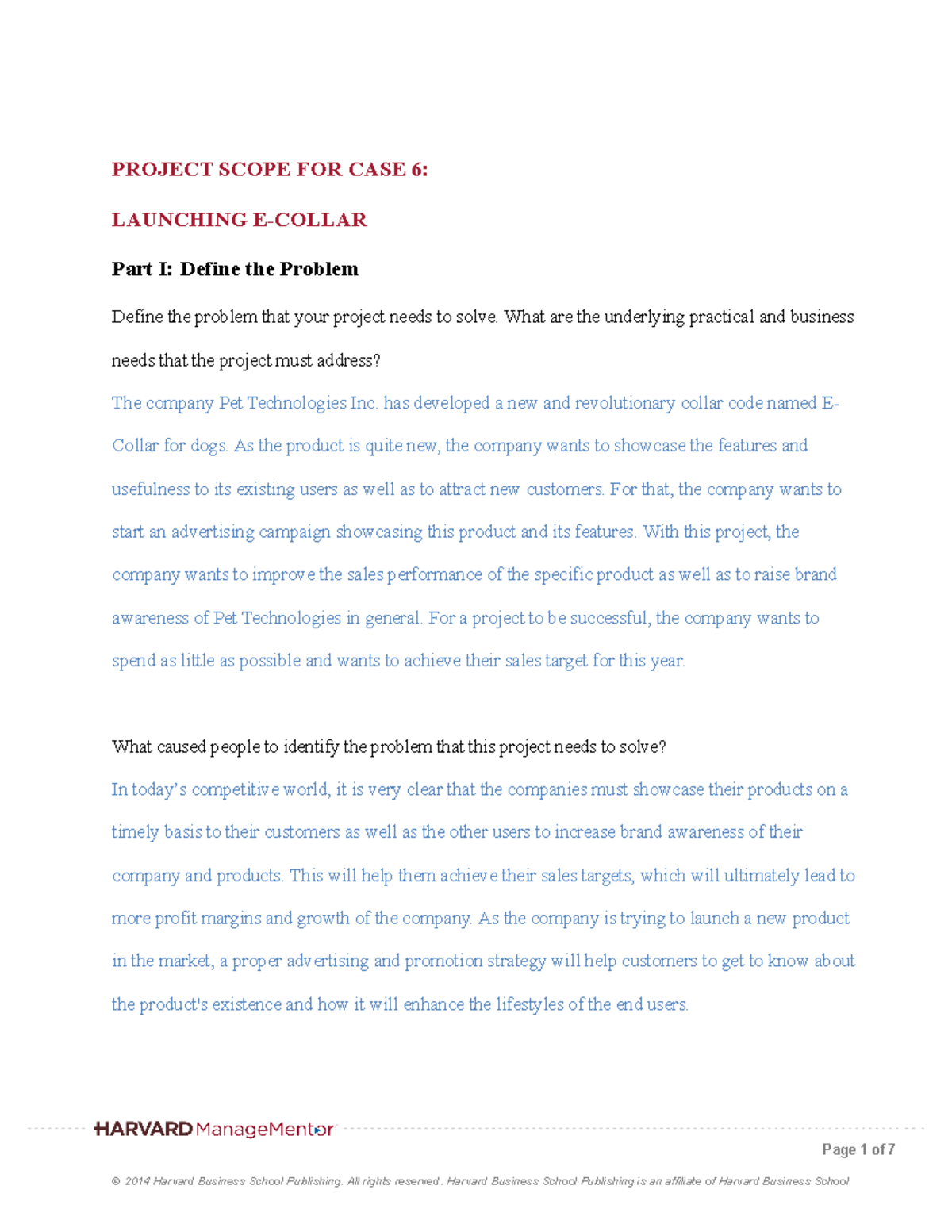 Group 5- Scope Final - LAUNCHING E-COLLAR - PROJECT SCOPE FOR CASE 6 ...
