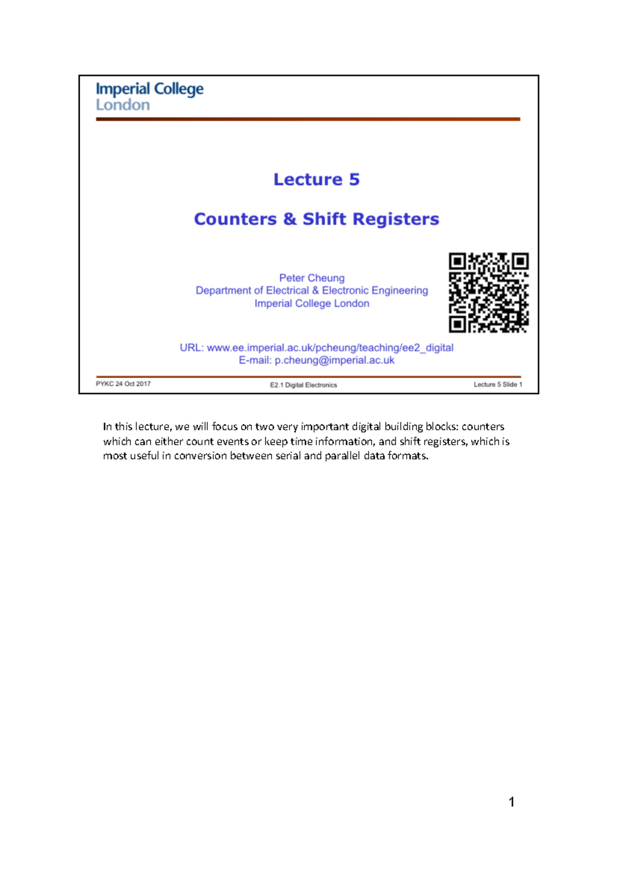 2017-2018 Lecture 5 - Counters and shift registers - In this lecture ...