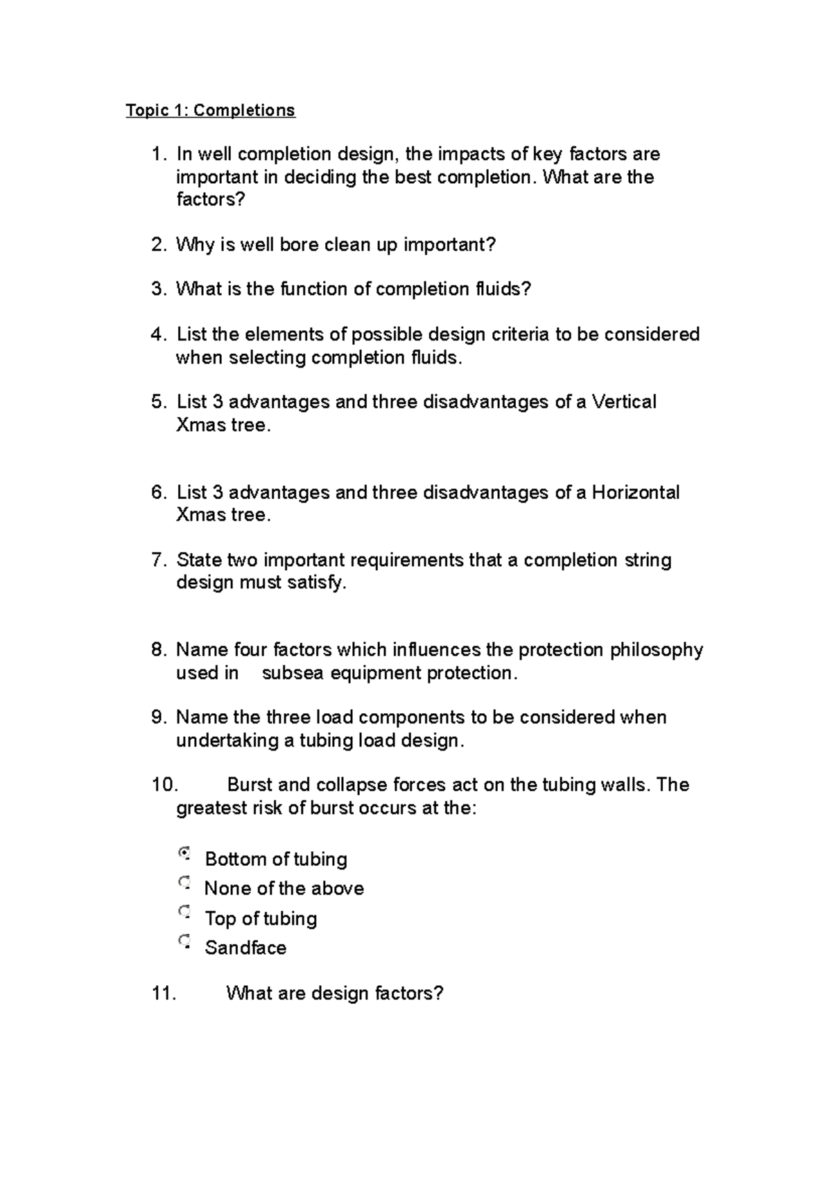Assessment 1 - Completions - Topic 1: Completions 1. In well completion ...