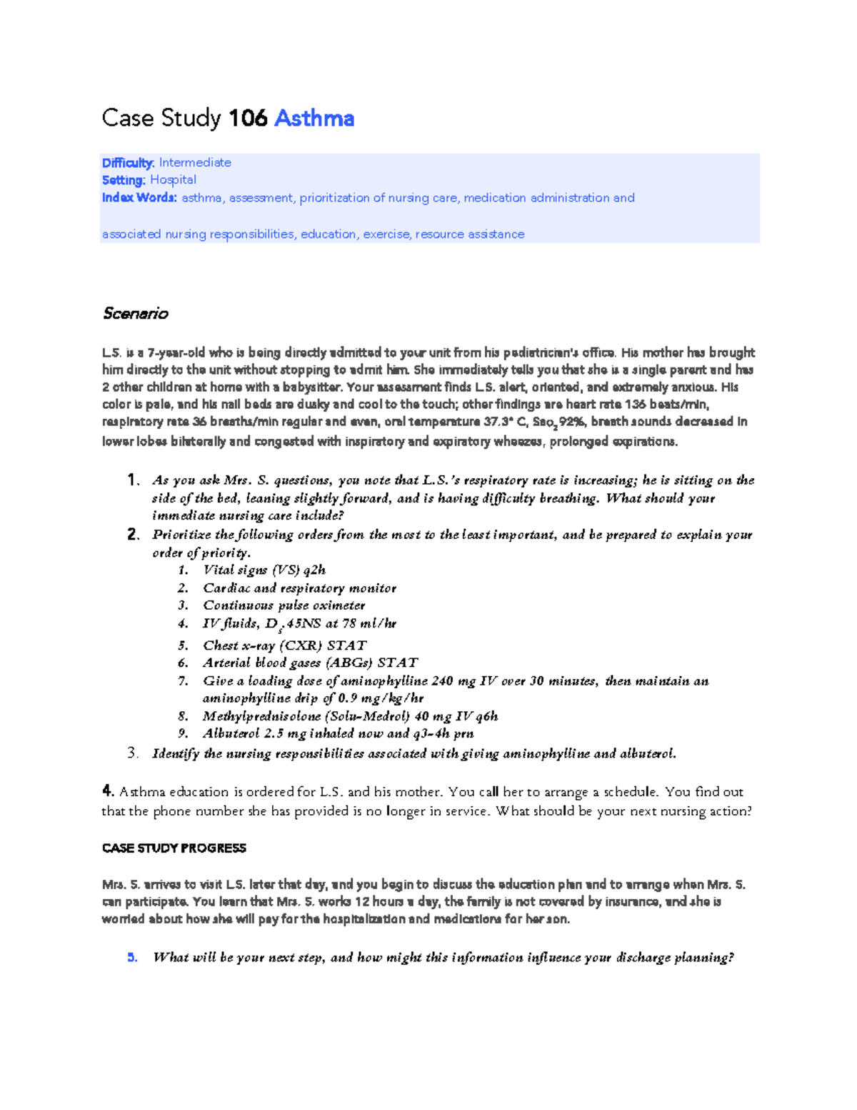 case study 106 asthma