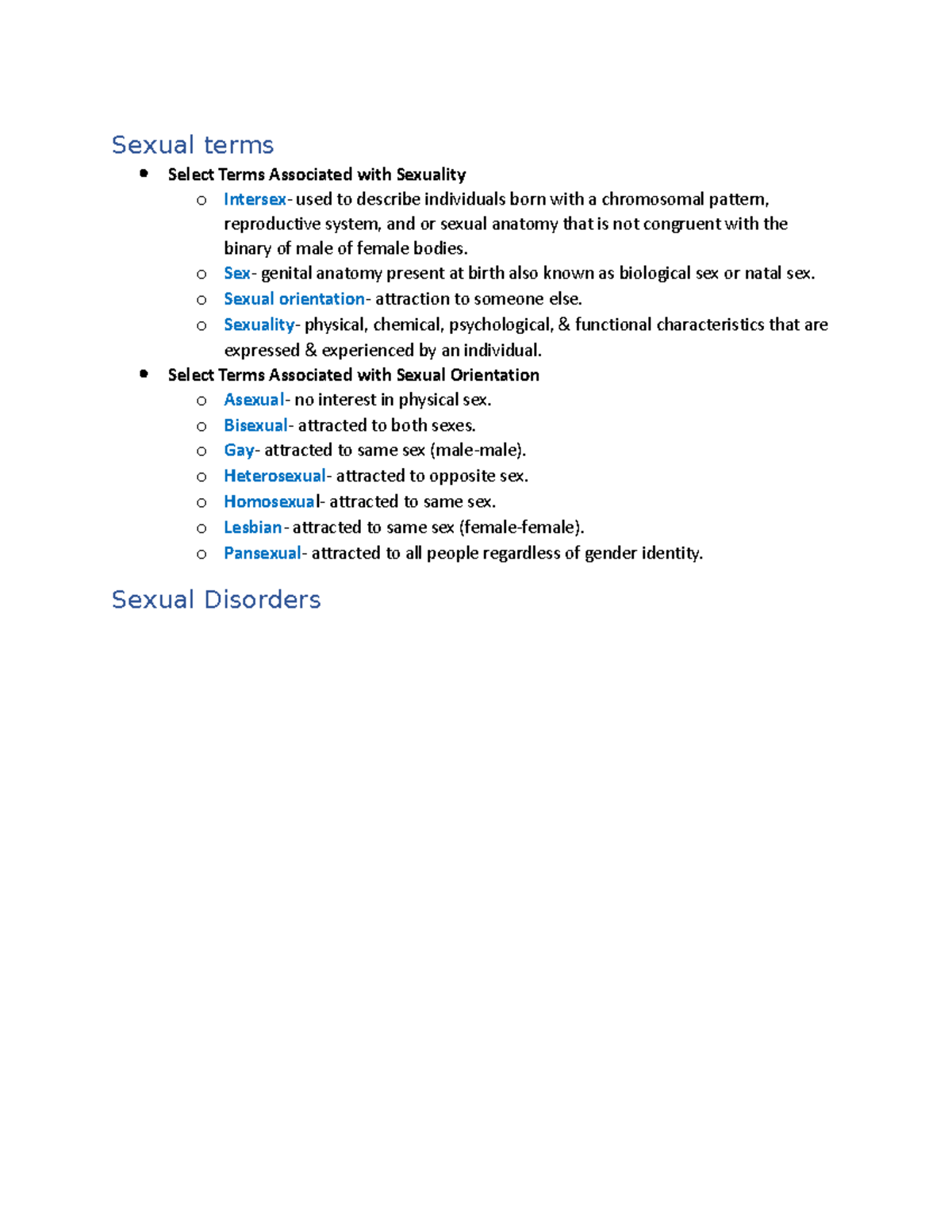 Mental Health Chapter 29 - Sexual terms Select Terms Associated with ...
