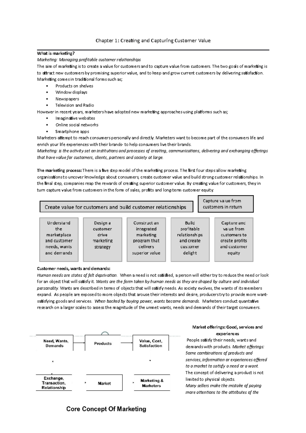Chapter 1 notes from Principles of marketing textbook - Marketing ...