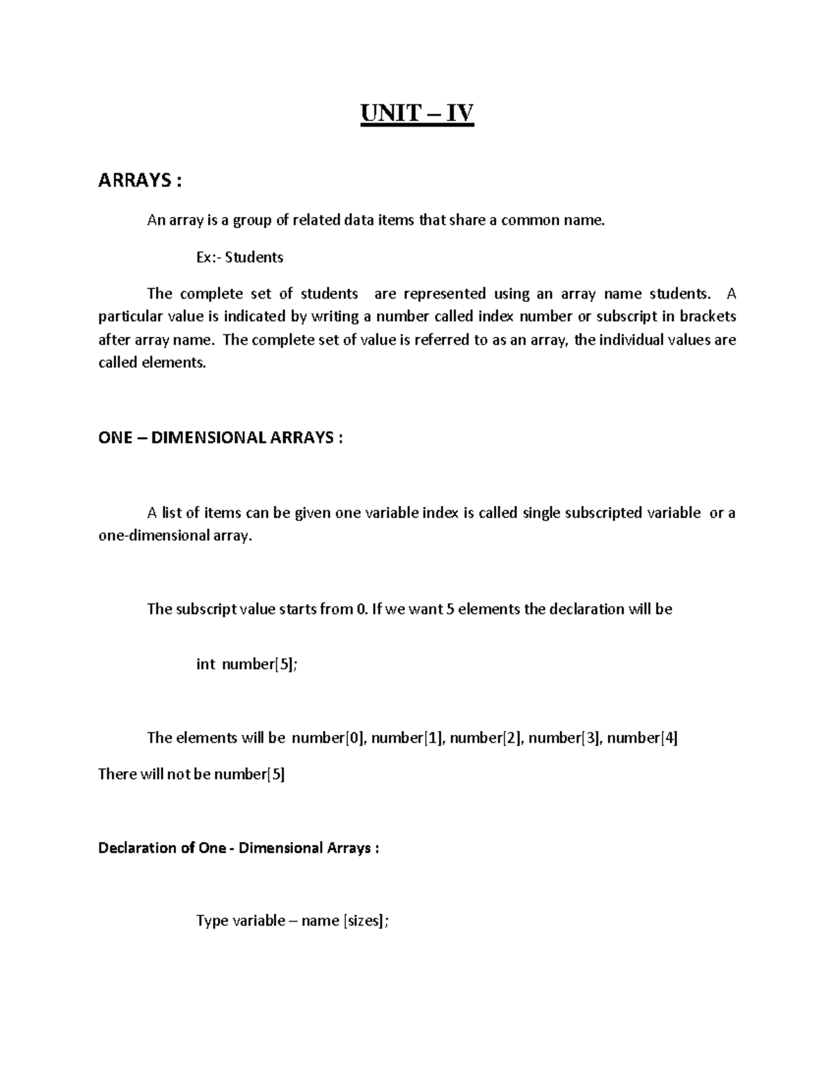 programming-for-problem-solving-61-84-unit-iv-arrays-an-array-is
