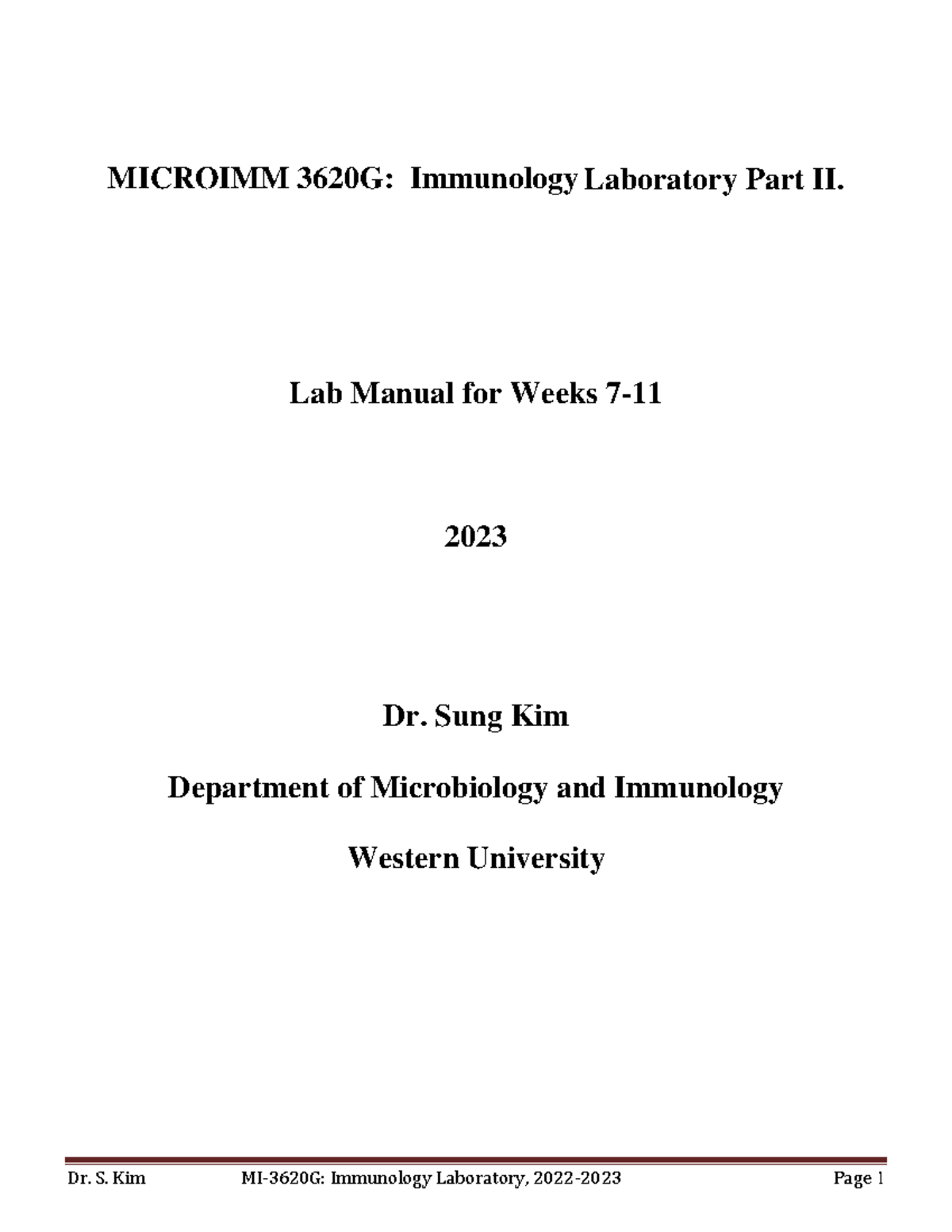 2022 Lab+Manual Week7111 MICROIMM 3620G Immunology Laboratory Part