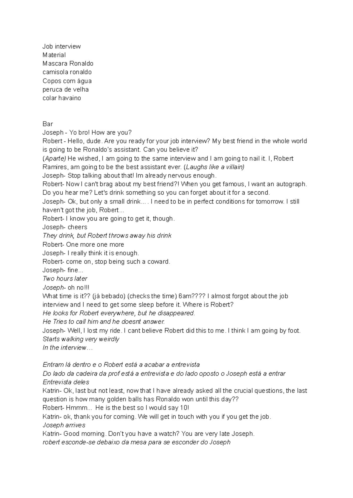 Role play 2 semestre - Role play - Job interview Material Mascara ...