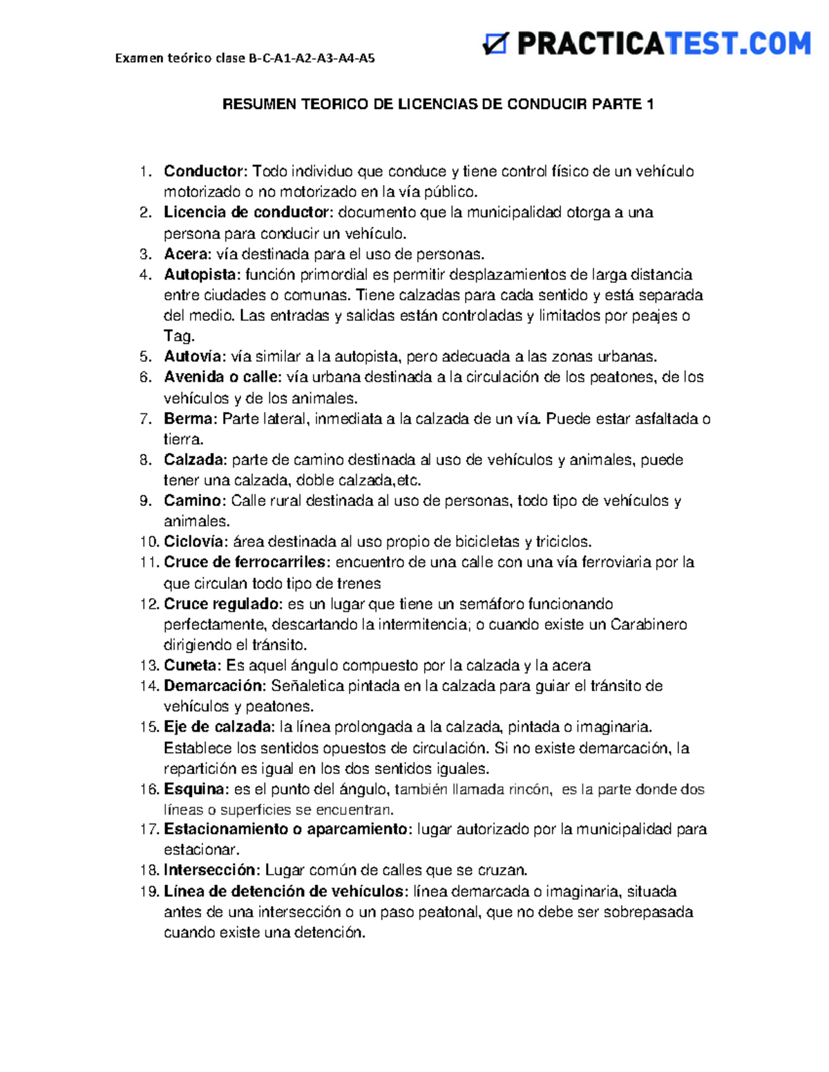 Examen Teorico Resumido Clase B Parte 1 - RESUMEN TEORICO DE LICENCIAS ...