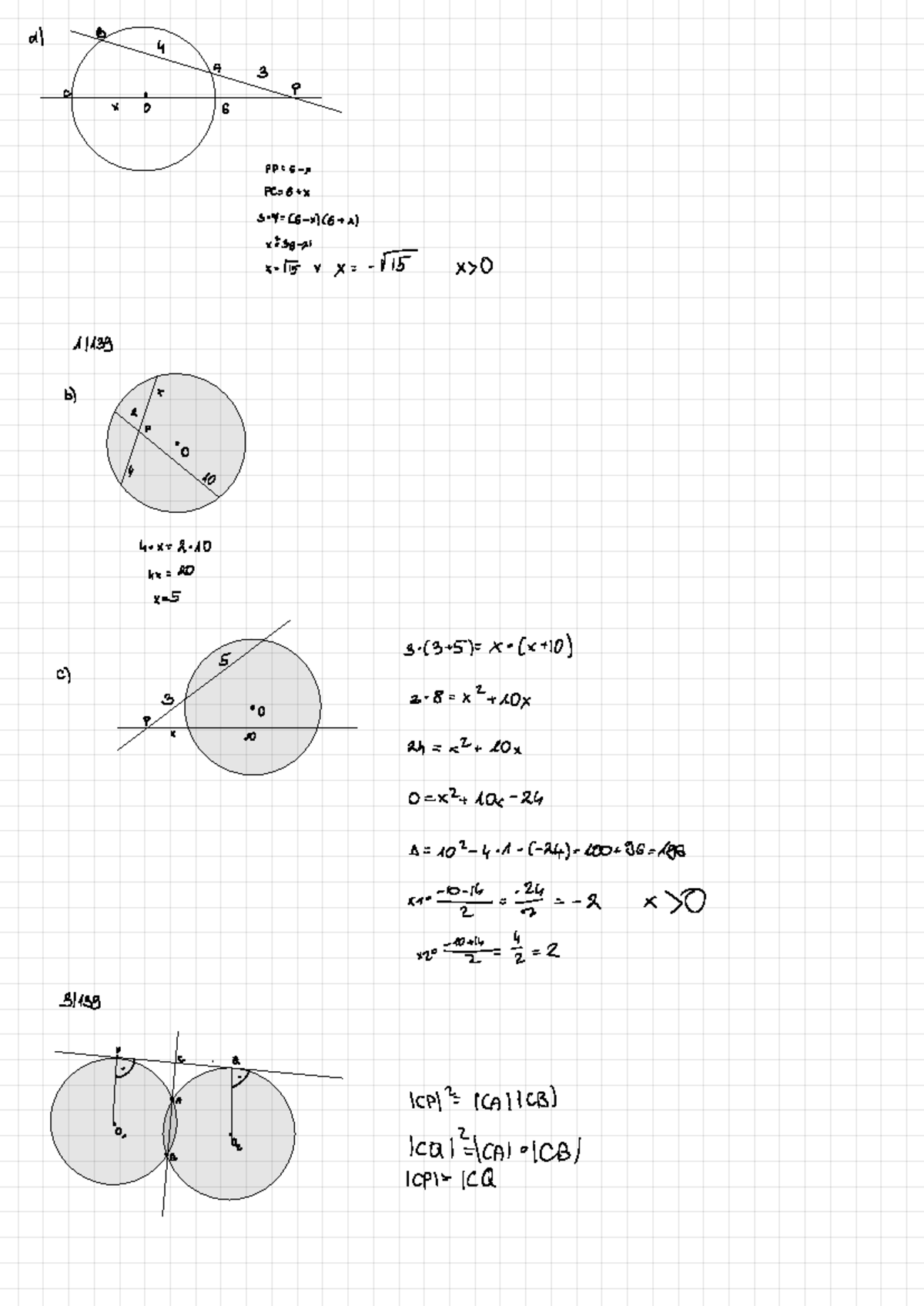 Matematyka - Koła i okręgi - al B 4 A 3 C g P X O 6 PP = G - X PC = G