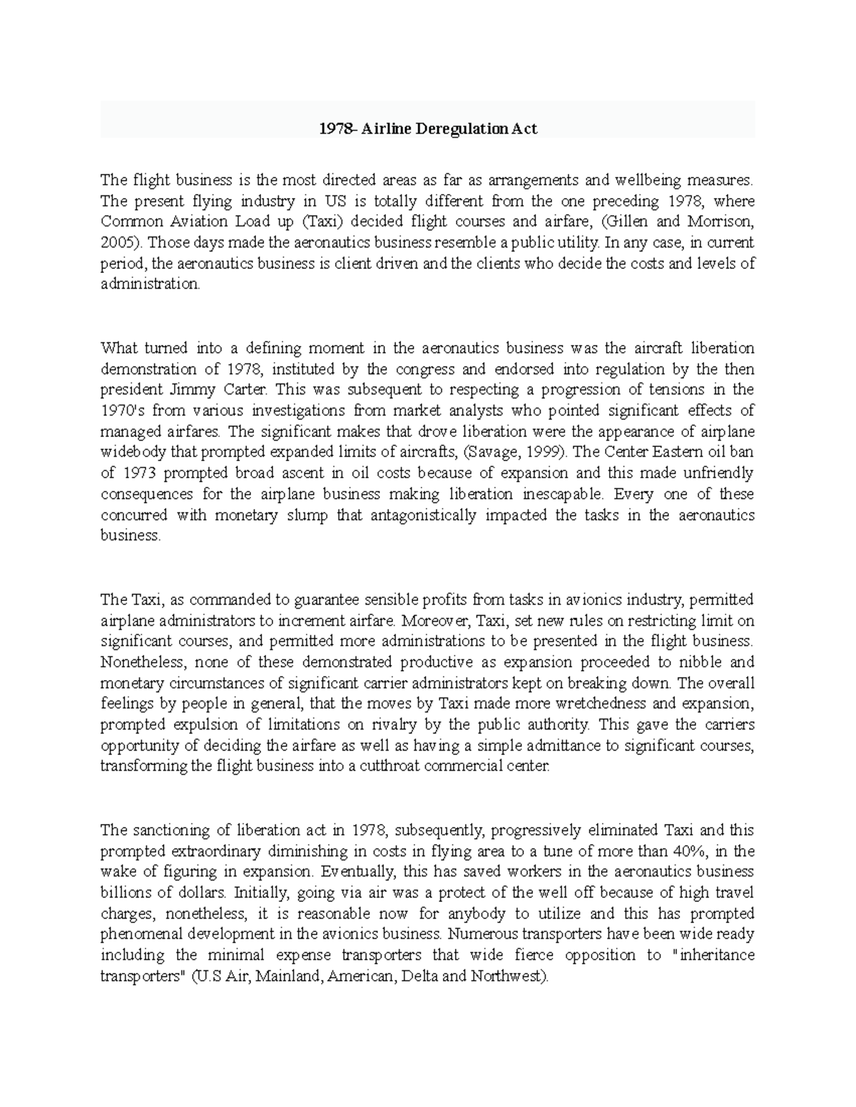 1978 Airline Deregulation Act Basic Research Studocu