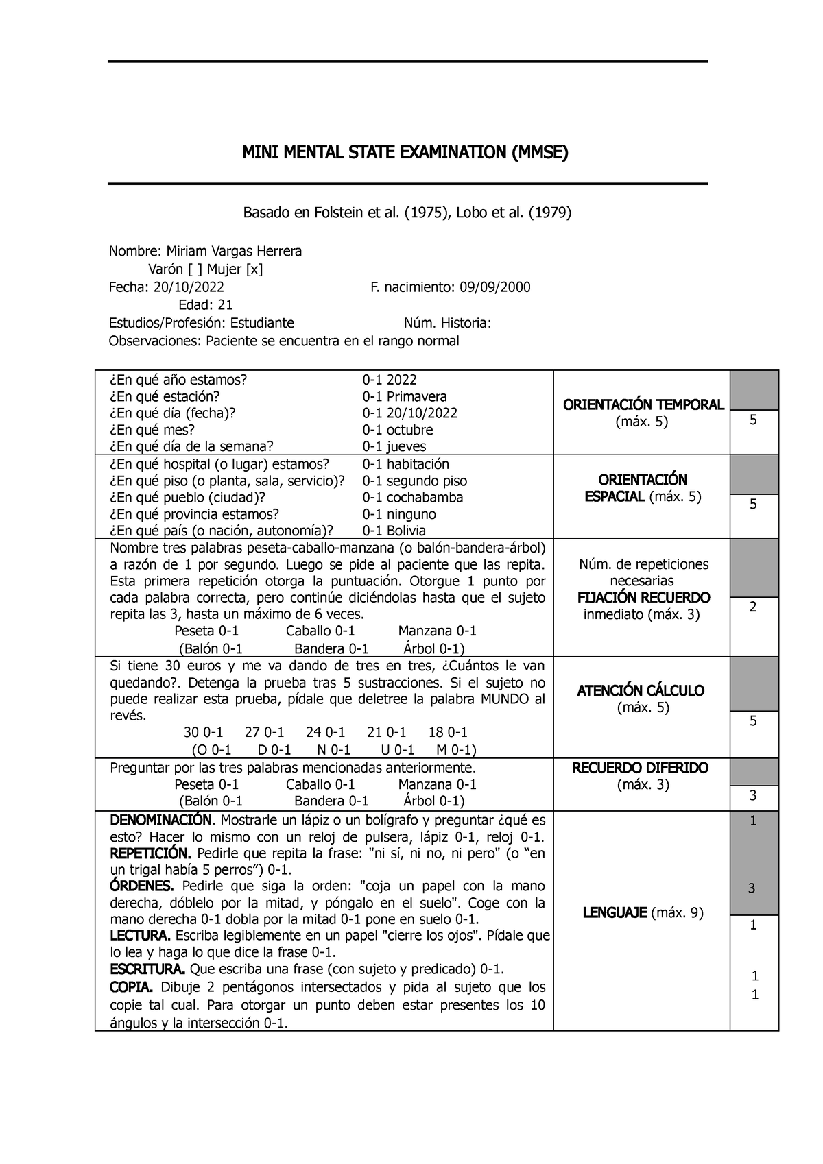 Minemental De Pscicologia - MINI MENTAL STATE EXAMINATION (MMSE) Basado ...