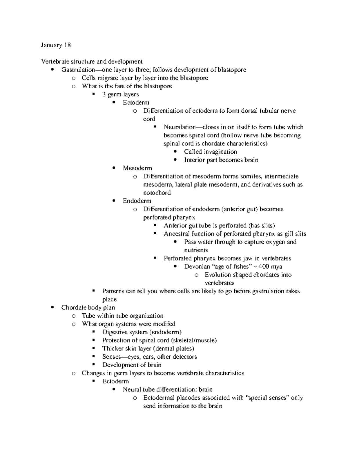 Vertebrate Structure and Development - January 18 Vertebrate structure ...