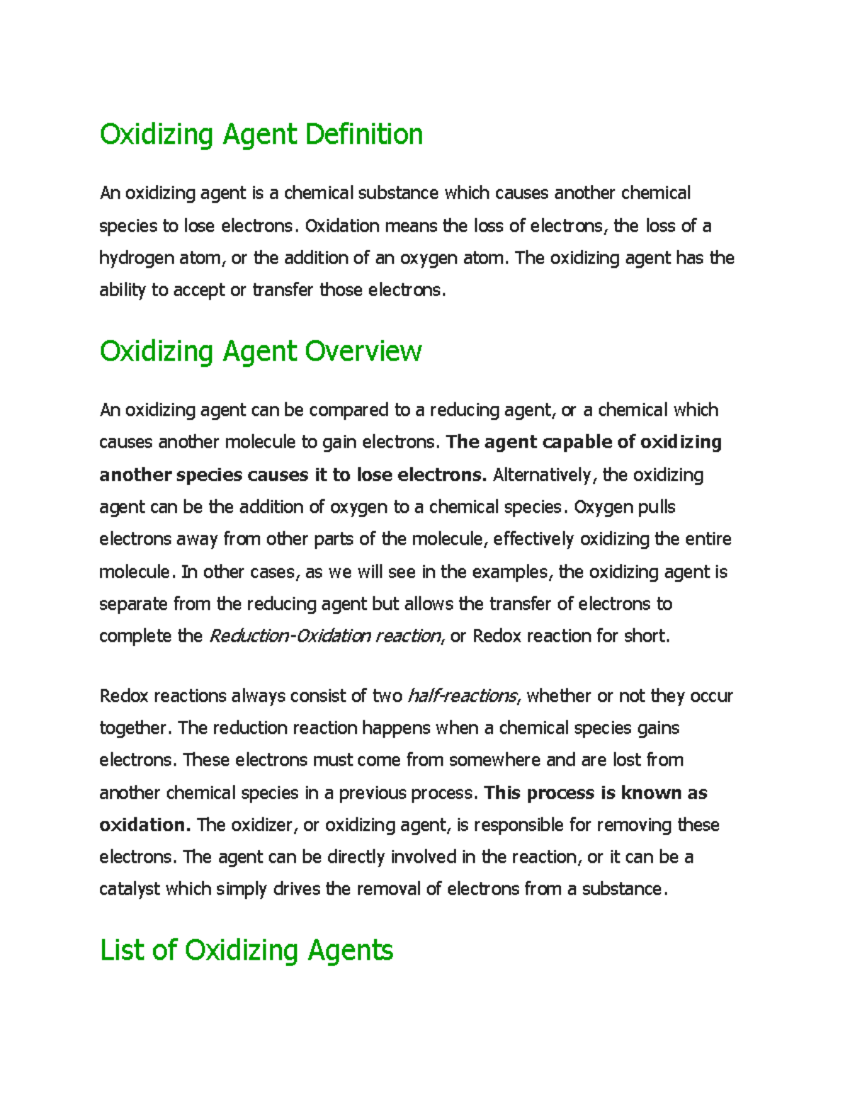 Oxidizing Agent Definition Oxidation Means The Loss Of Electrons The Loss Of A Hydrogen Atom