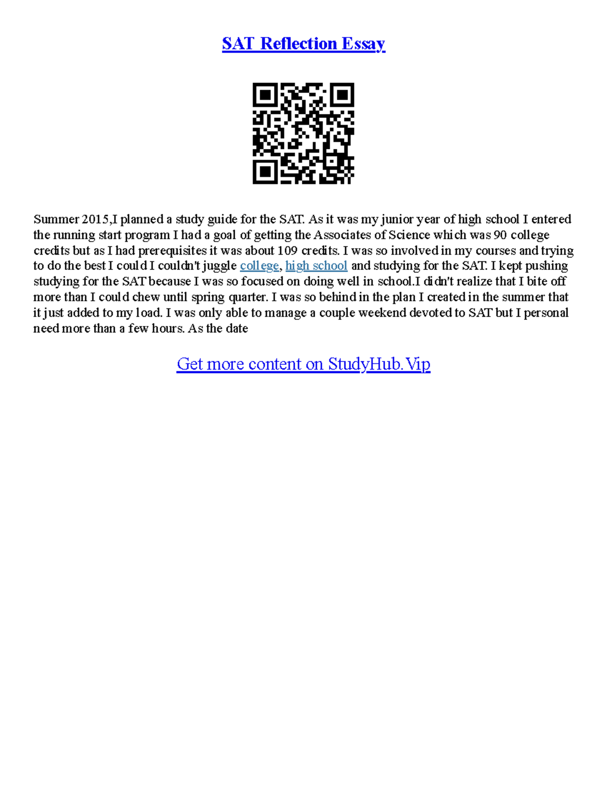 Sat Essay Examples - SAT Reflection Essay Summer 2015,I planned a study ...