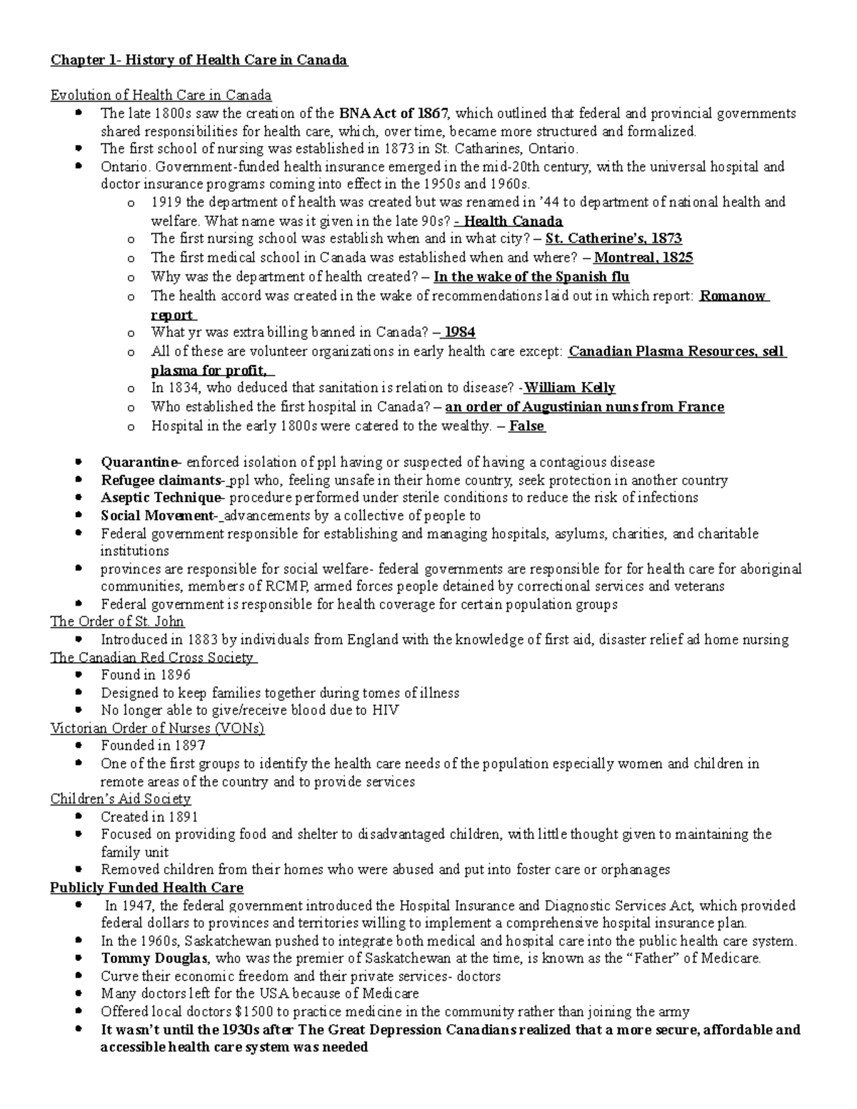 HS 201 Exam Review - Study Notes - Chapter 1- History of Health Care in ...