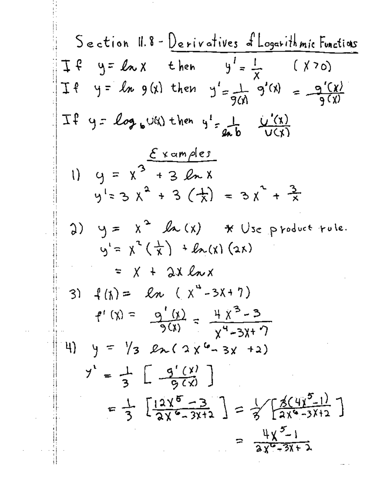 Section 11.8 - Derivatives of Log Functions - _¢.3M_ +3........._3_ ' 3 ...