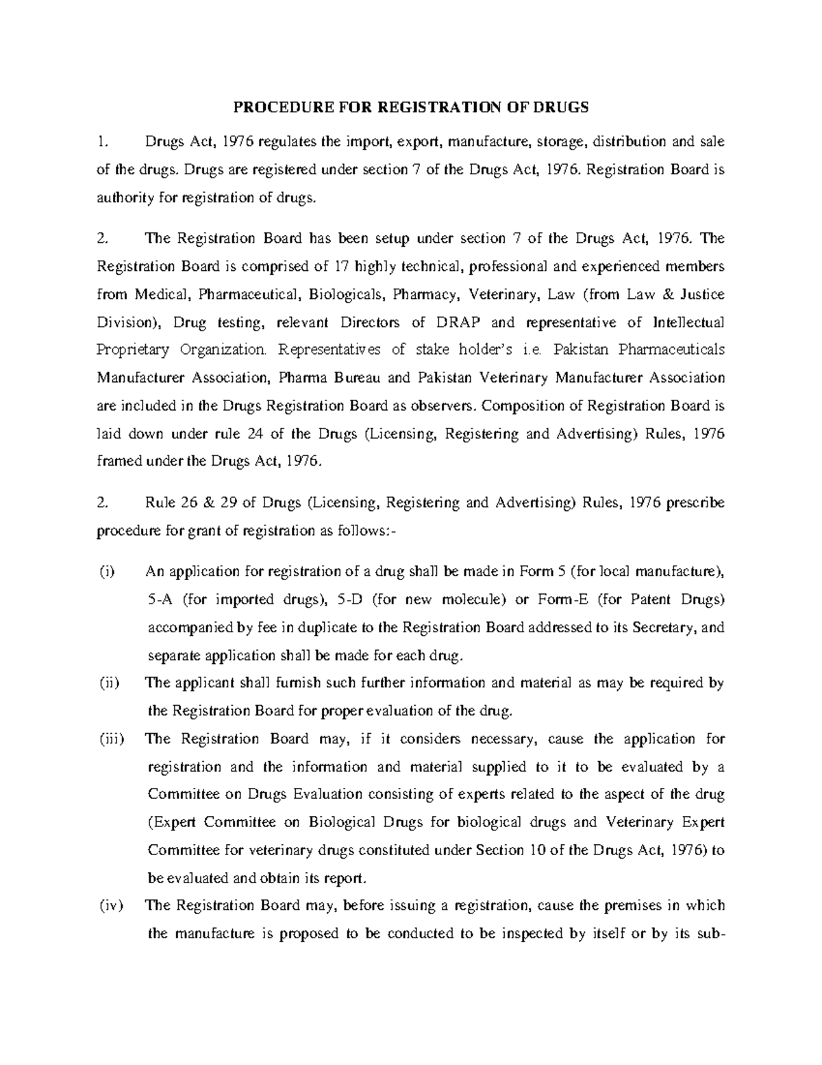 Procedure of Registration - PROCEDURE FOR REGISTRATION OF DRUGS Drugs ...