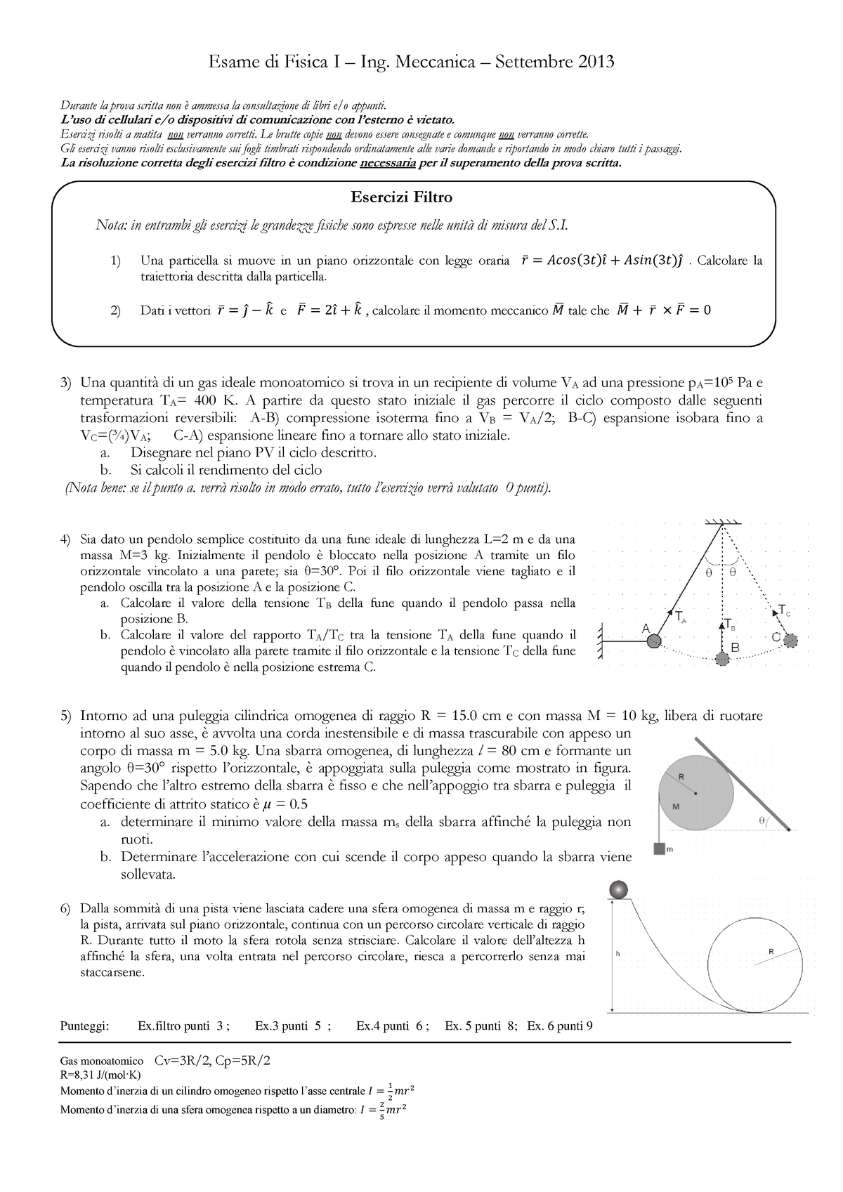 Esame svolto Fisica 1, Ingegneria Meccanica, Prove d'esame di Fisica