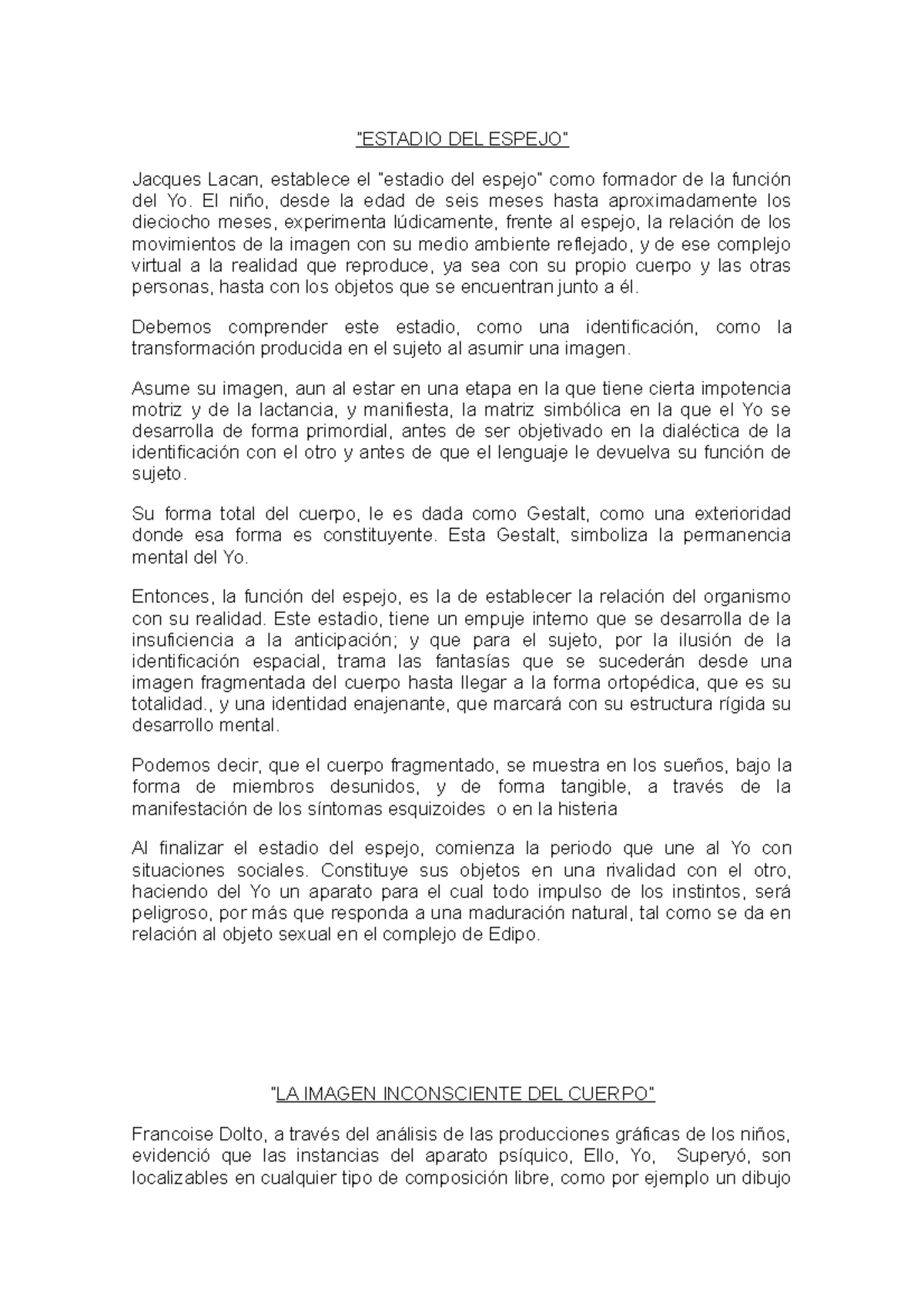 Estadio Del Espejo Makmdksmk Psicologia General Universidad Studocu