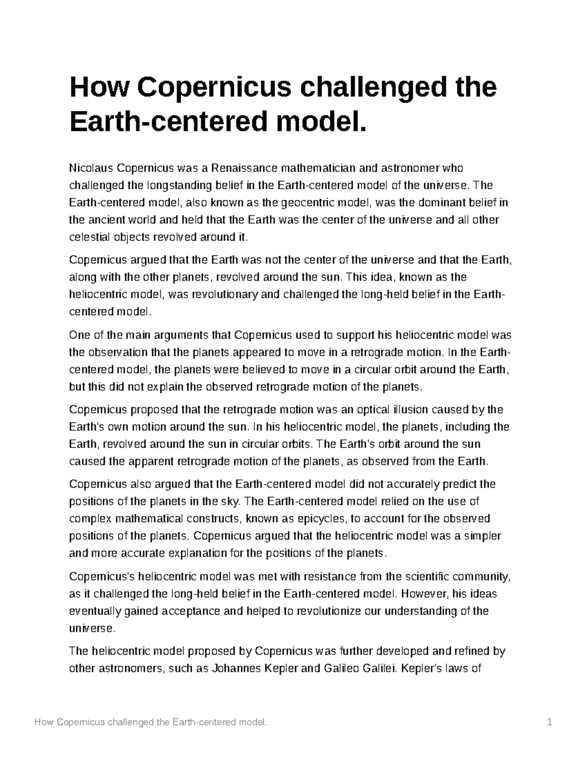 How Copernicus challenged the Earth-centered model - 1 How Copernicus ...