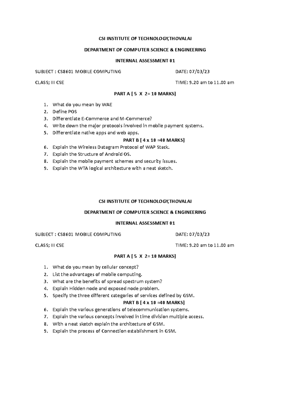 Mobile Computing Qn paper - CSI INSTITUTE OF TECHNOLOGY,THOVALAI ...