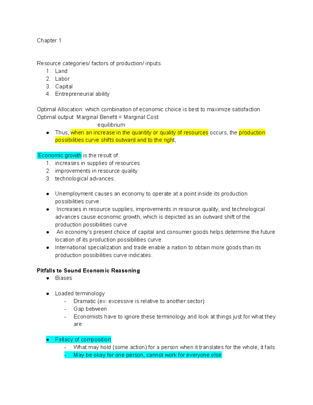 Macro Economics Notes 1-9 - Chapter 1 Resource categories/ factors of ...