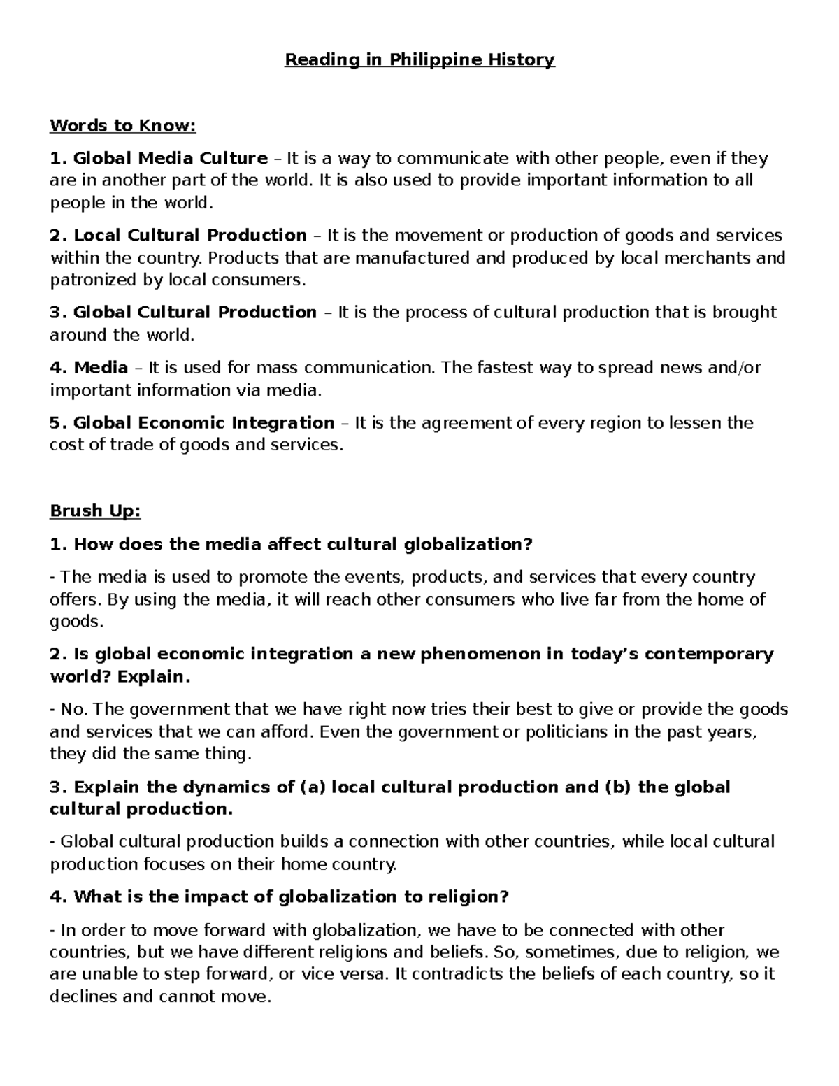 RIPH - Reading in Philippine History Words to Know: Global Media ...