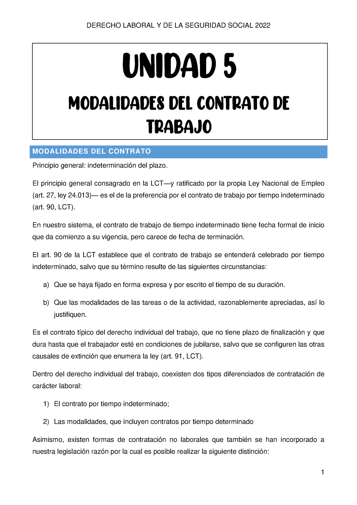 Unidad 5 Modalidades Del Contrato De Trabajo Modalidades Del Contrato Principio General 9416