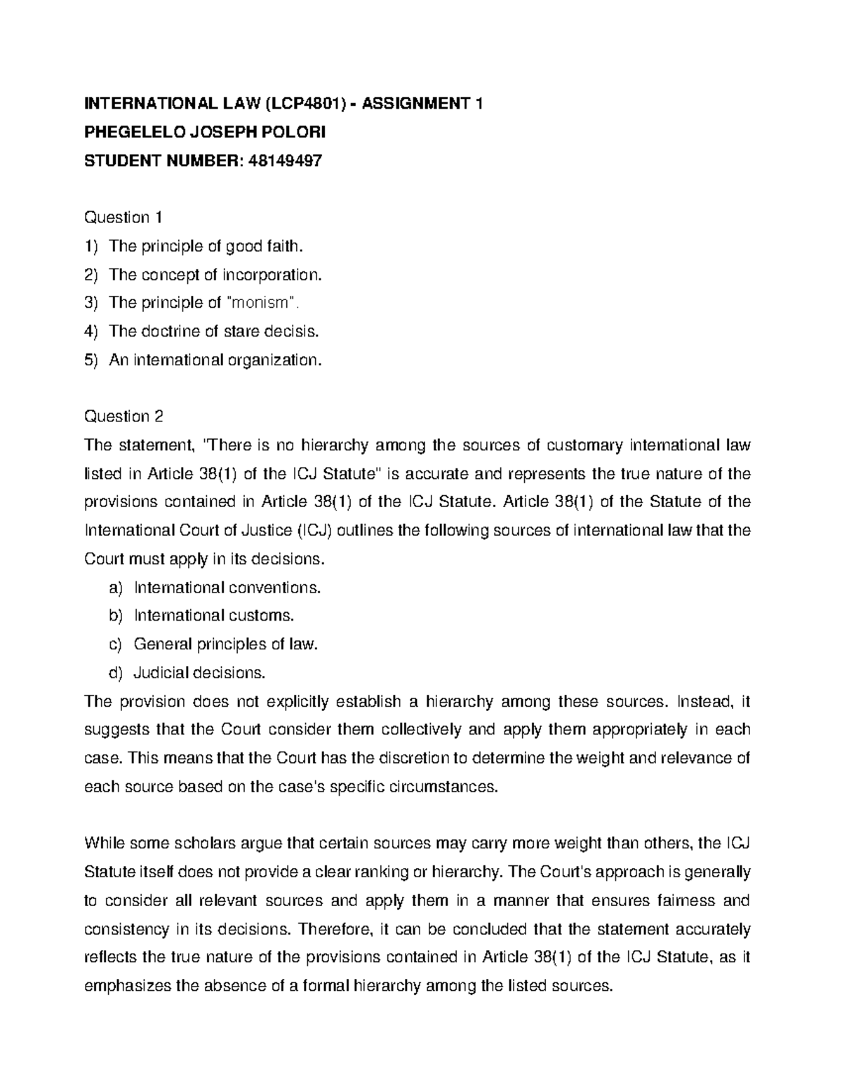 LCP4801 - International Law - Assignment 1 - INTERNATIONAL LAW (LCP4801 ...