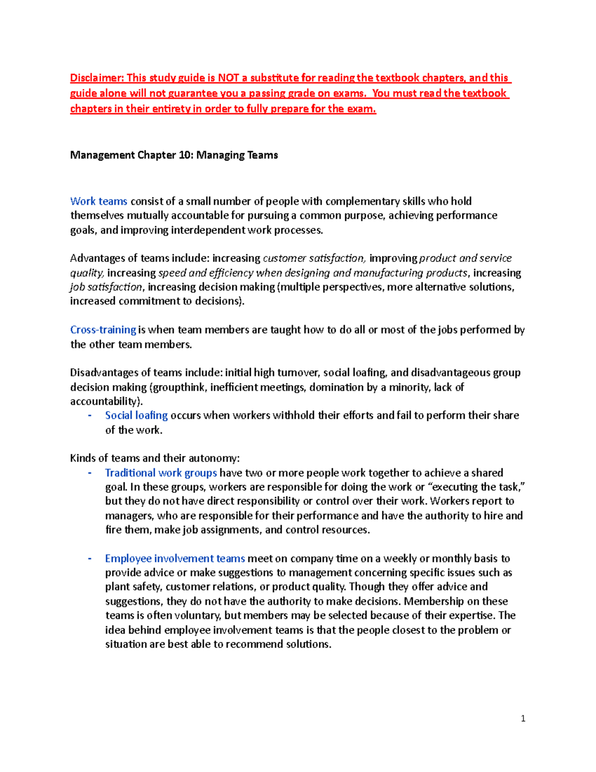 Chapter 10 Study Guide - Disclaimer: This study guide is NOT a ...