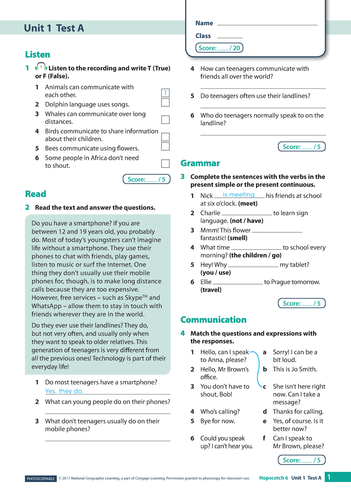 Ch0 unit tests unit tests pdf 1 - PHOTOCOPIABLE © 2017 National ...