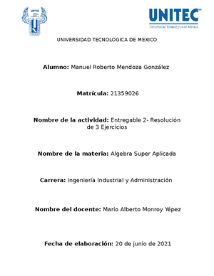 Entregable 2 Álgebra Superior Aplicada - B1. ÁLGEBRA SUPERIOR APLICADA ...
