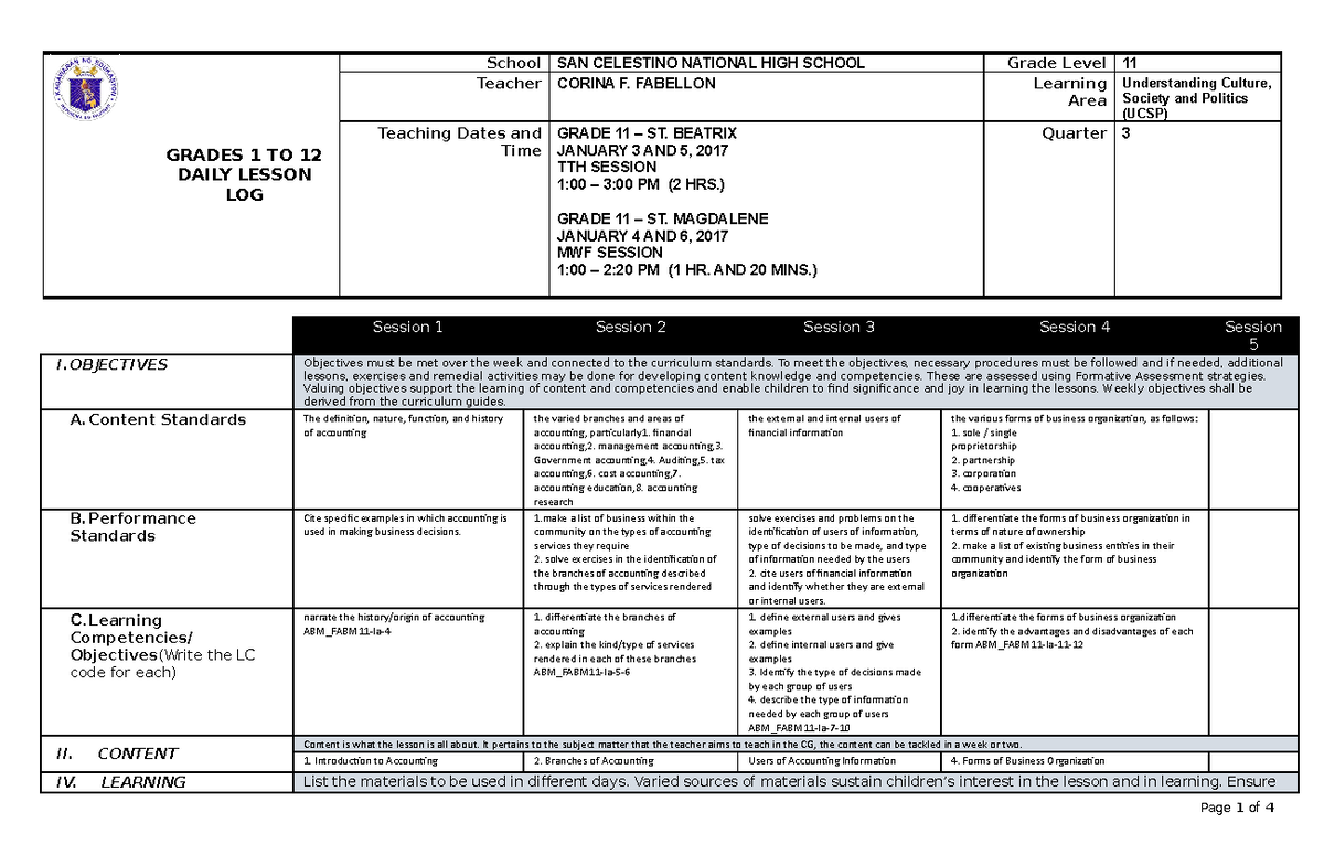 Abmfinaldllweek 2 - DLL - GRADES 1 TO 12 DAILY LESSON LOG School SAN ...