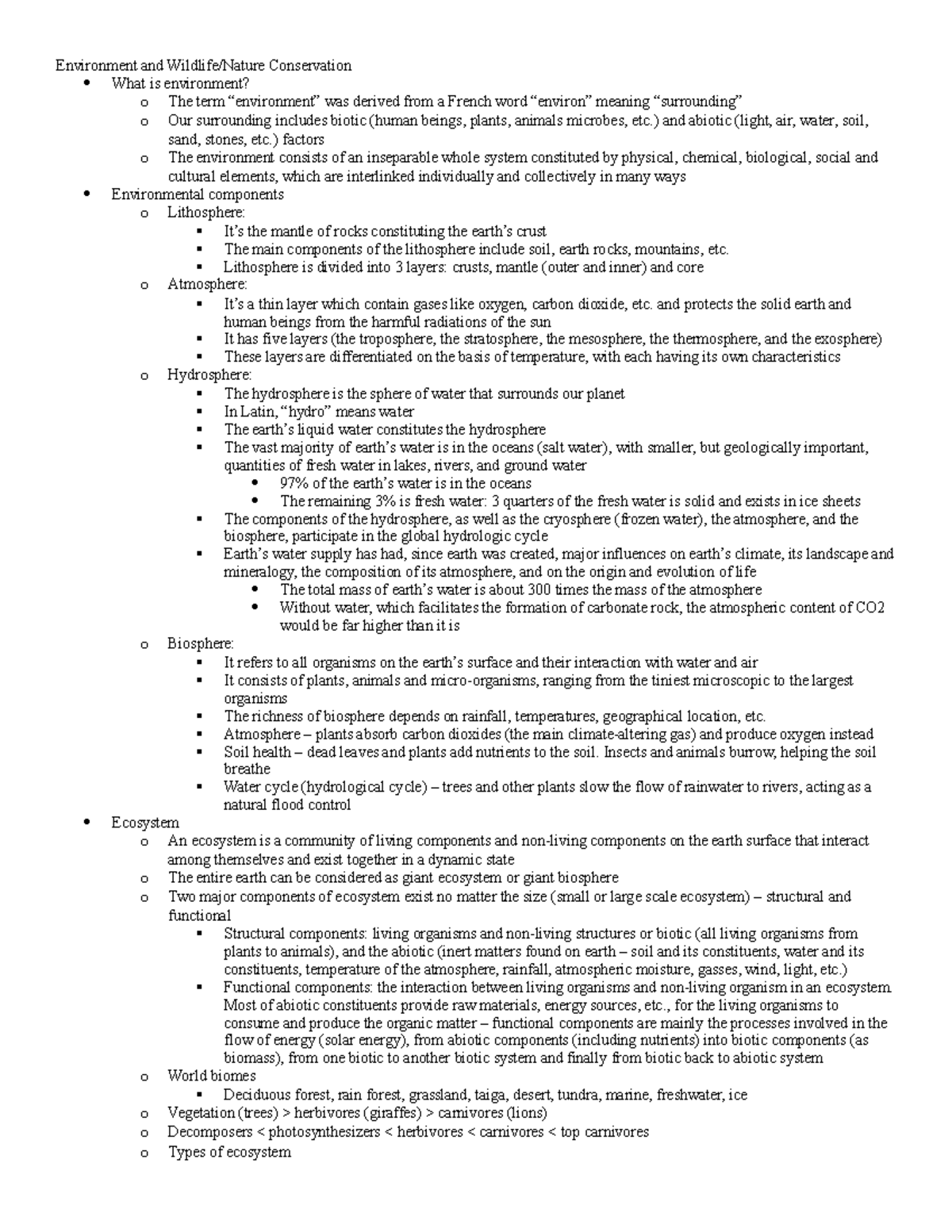 Exam2 - AFR 105 Exam 2 Summary - Environment and Wildlife/Nature ...