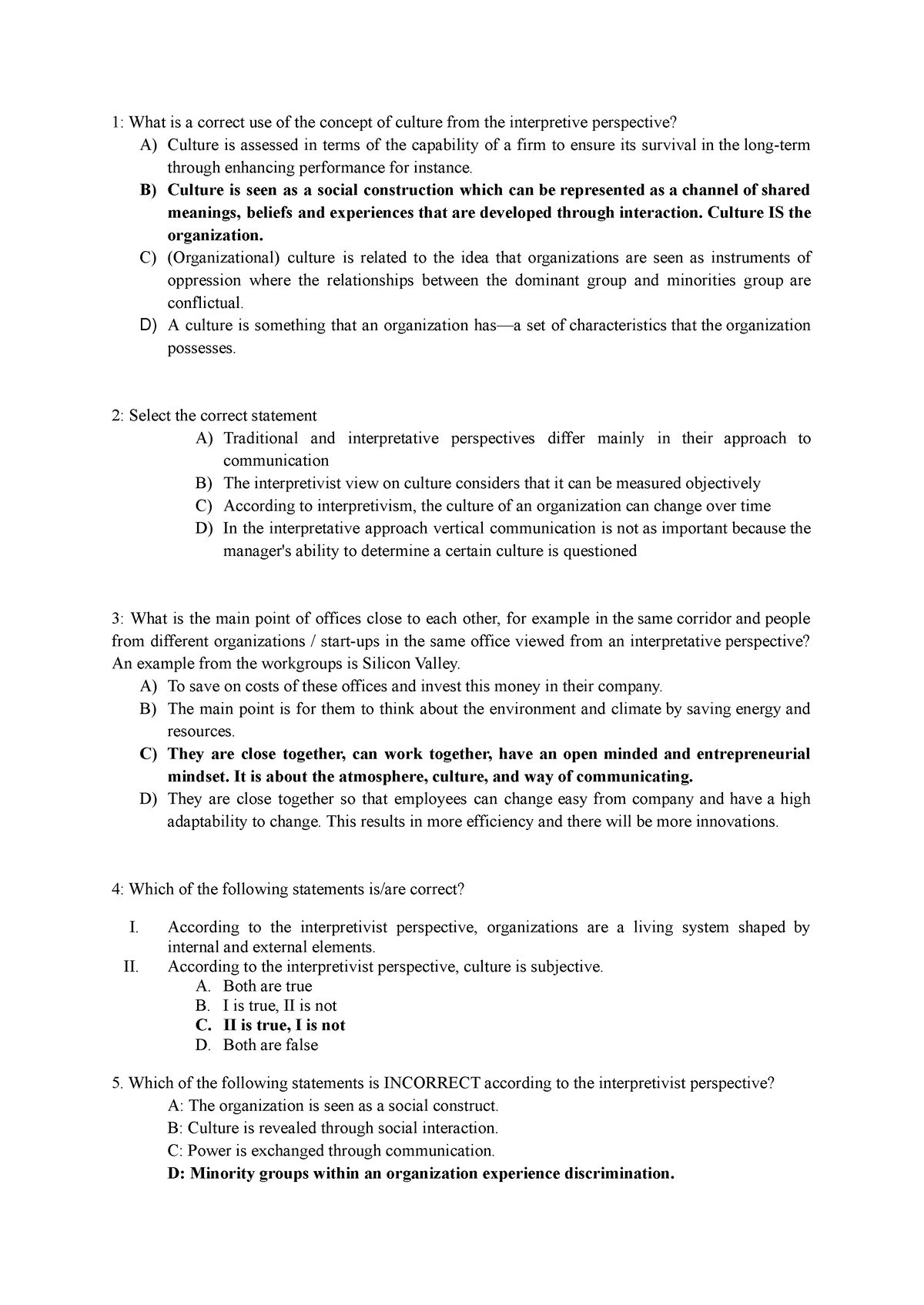 Mc Questions Occ - Interpretive Perspective - 1: What Is A Correct Use 