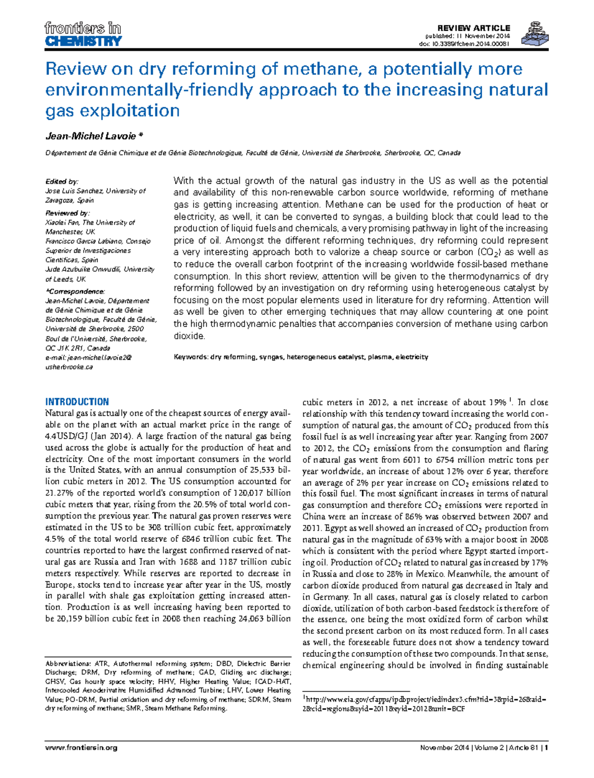 Review Production Hydrogen Steam Reforming of Methane - REVIEW ARTICLE ...