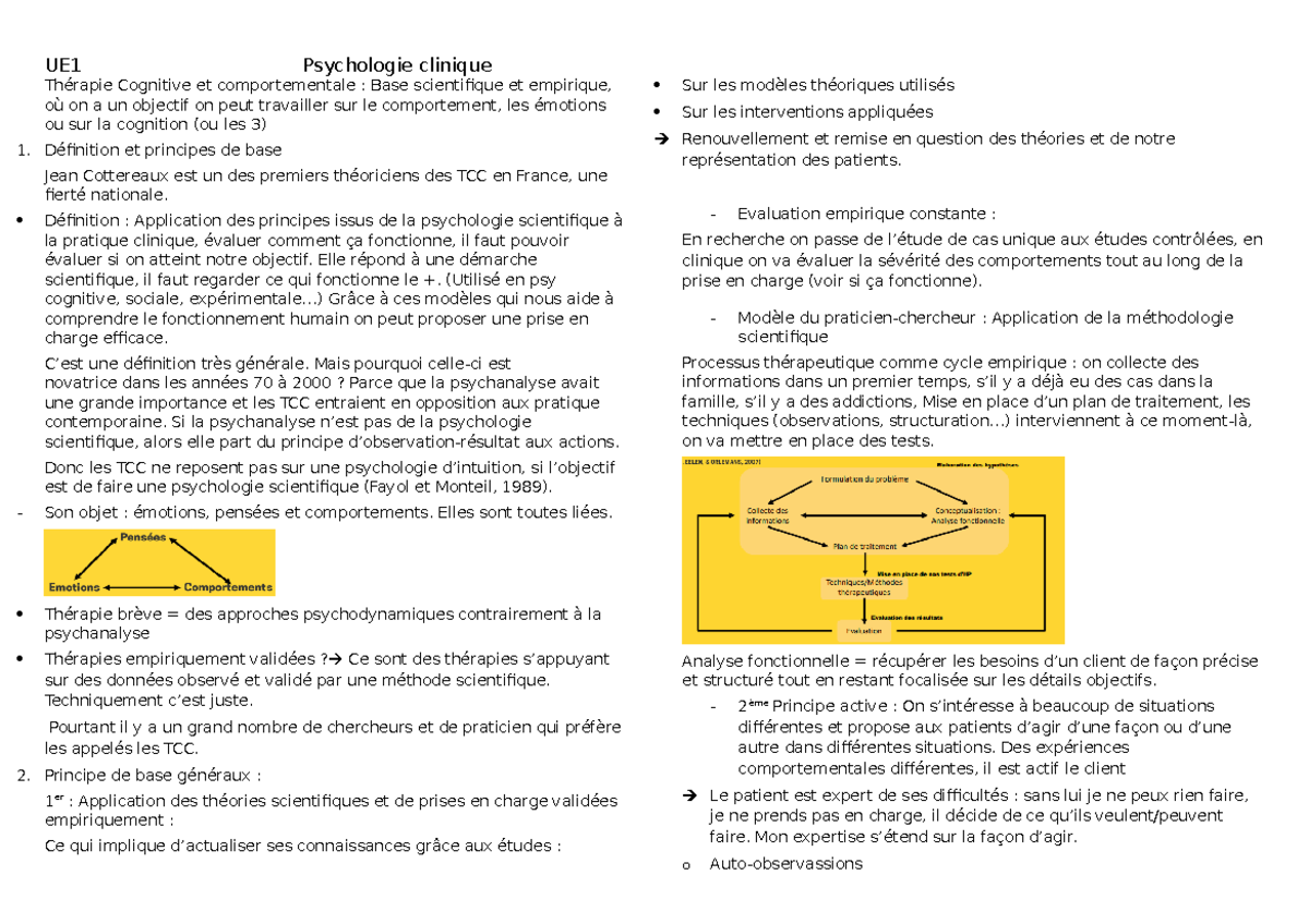 Les TCC - Notes De Cours UE1 L1S2 - Thérapie Cognitive Et ...