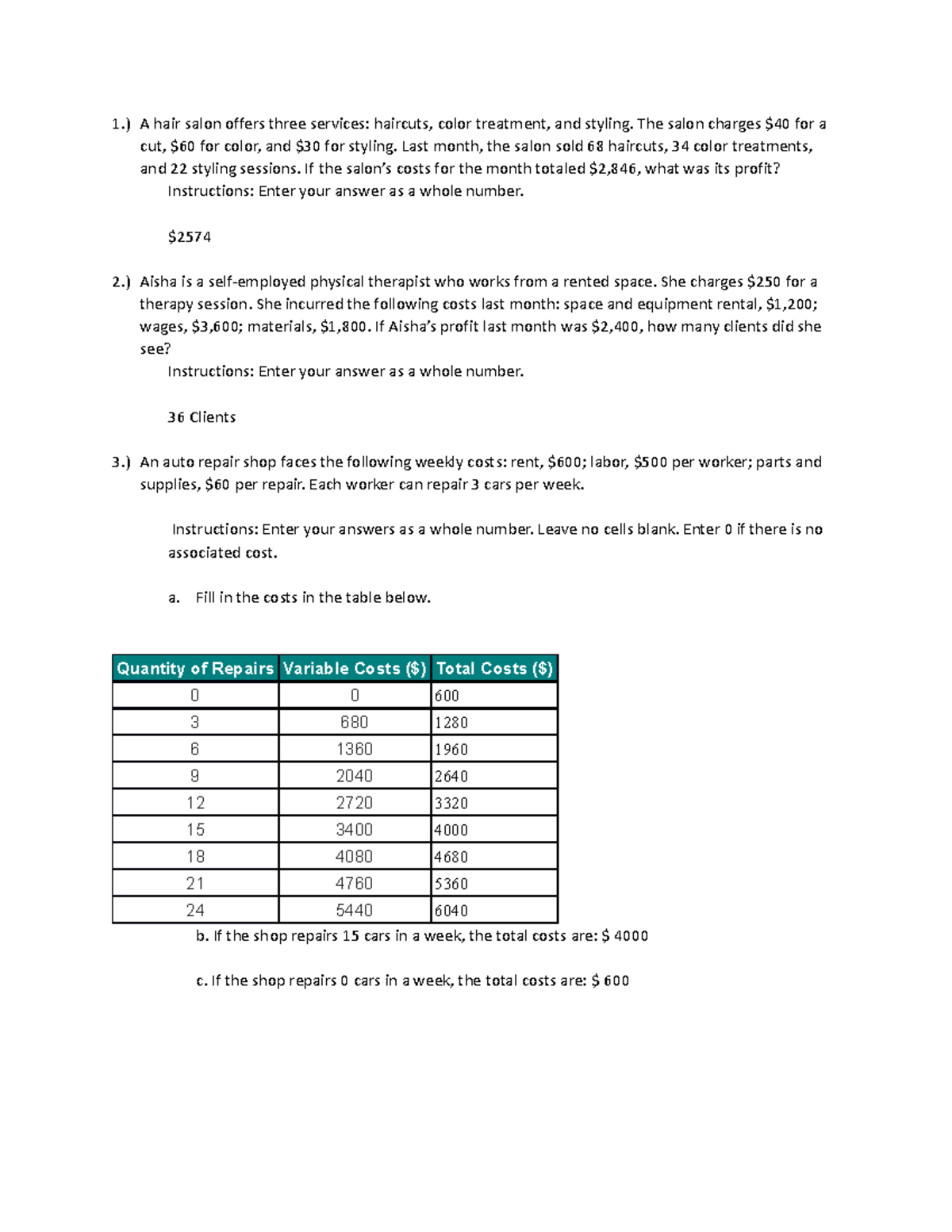 Chapter 12 Assignment ECO Complete - 1.) A hair salon offers three ...