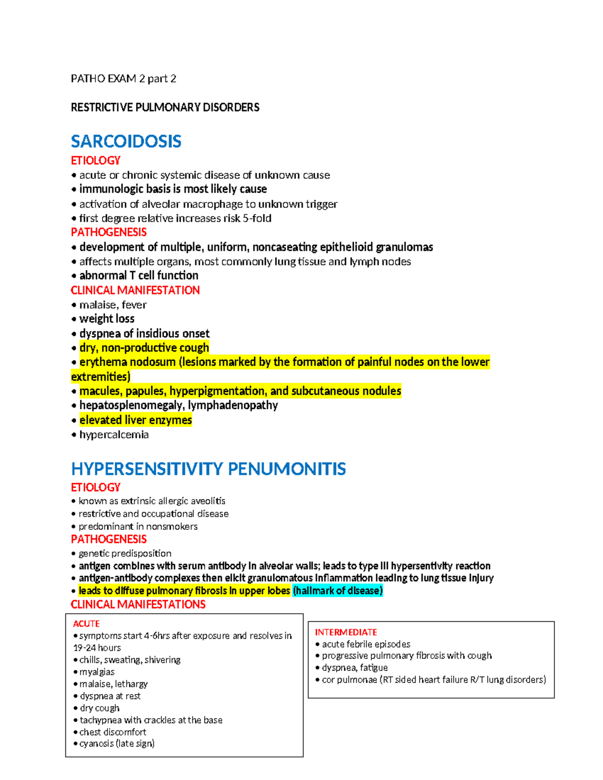 Patho EXAM 2 part 2 - class notes, powerpoint notes - PATHO EXAM 2 part ...