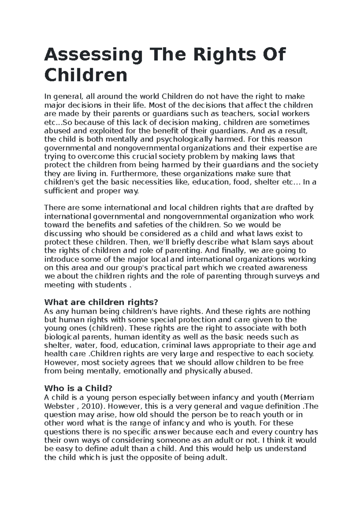Assessing The Rights Of Children Assessing The Rights Of Children In