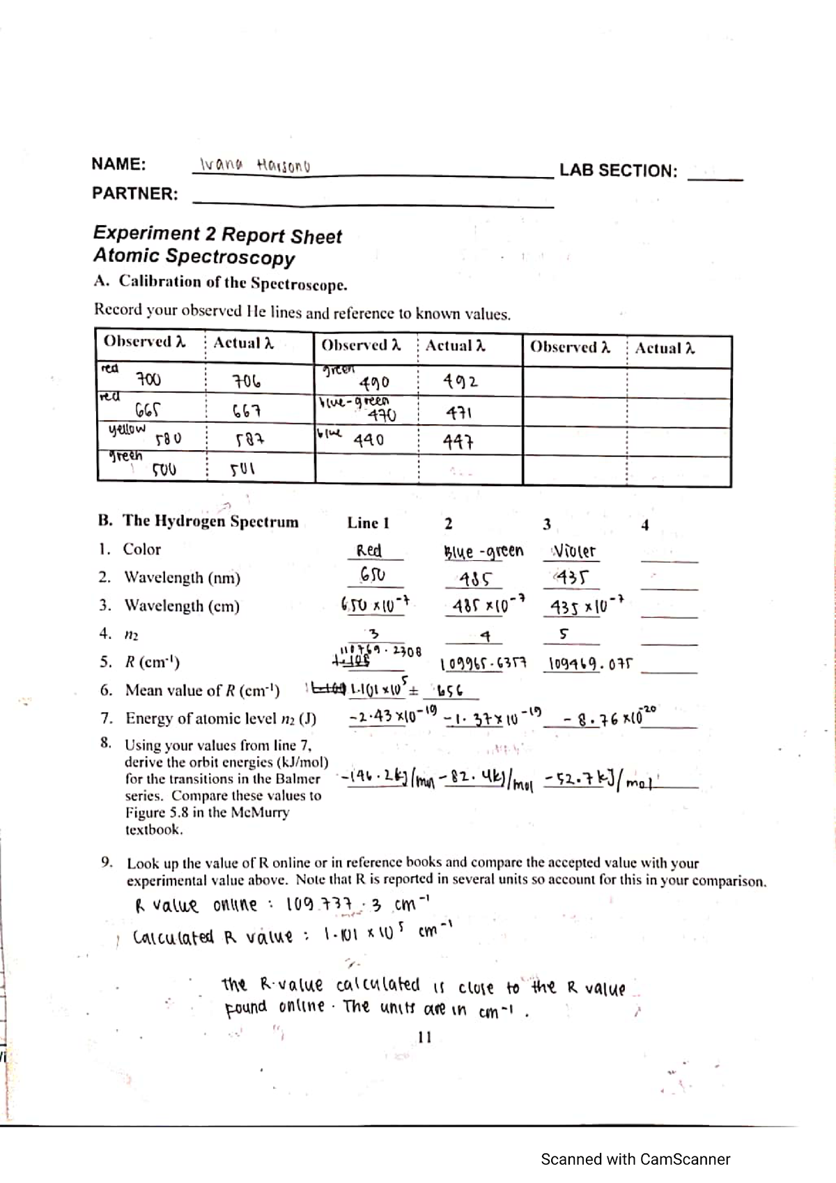Atomic Spectroscopy Report Sheet - CHEM 177 - Studocu